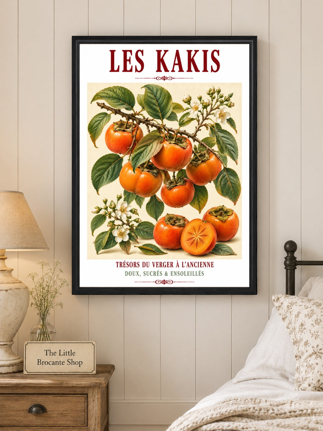 Illustrated French Persimmon (Sharon Fruit) Print | French Kitchen Wall Art, Illustrated French, Botanical, French Country, Orchard Inspired, Fruit Illustration, Mediterranean, French Kitchen, Country Kitchen, Cottage Style, Botanical Wall Art wall artwork.