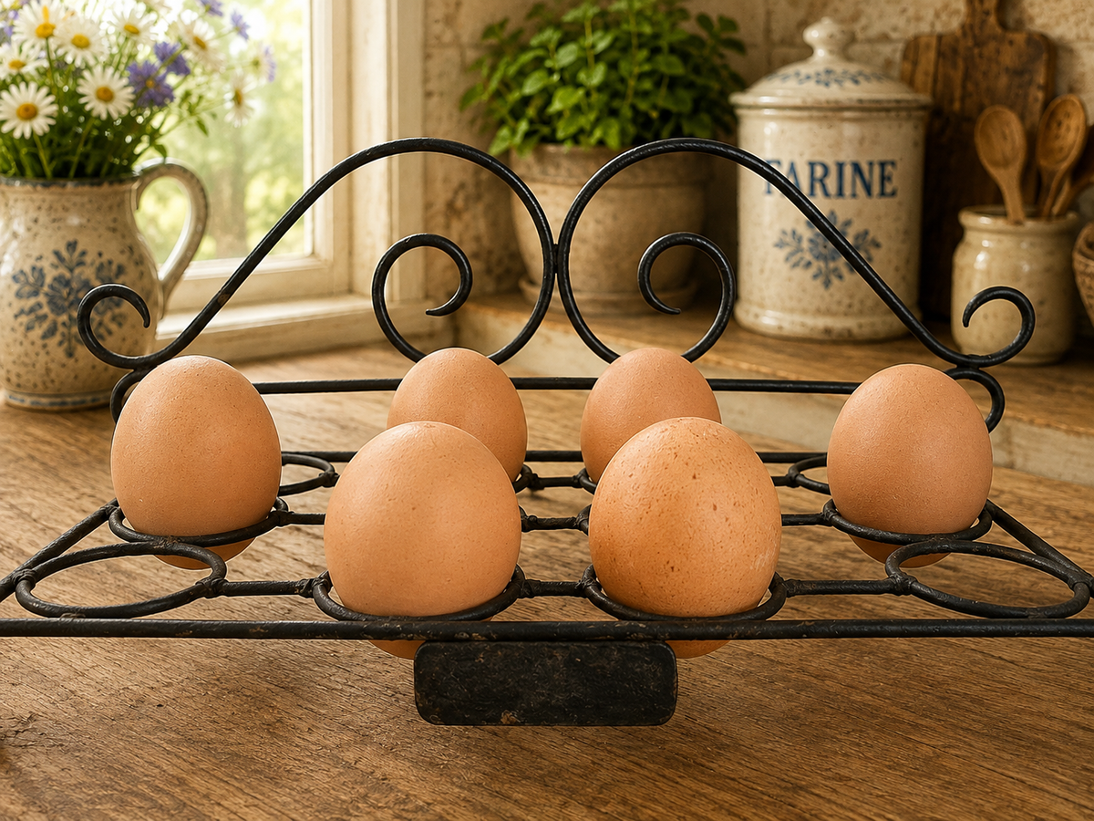 Vintage Rustic Wrought Iron Egg Holder for 12 Eggs