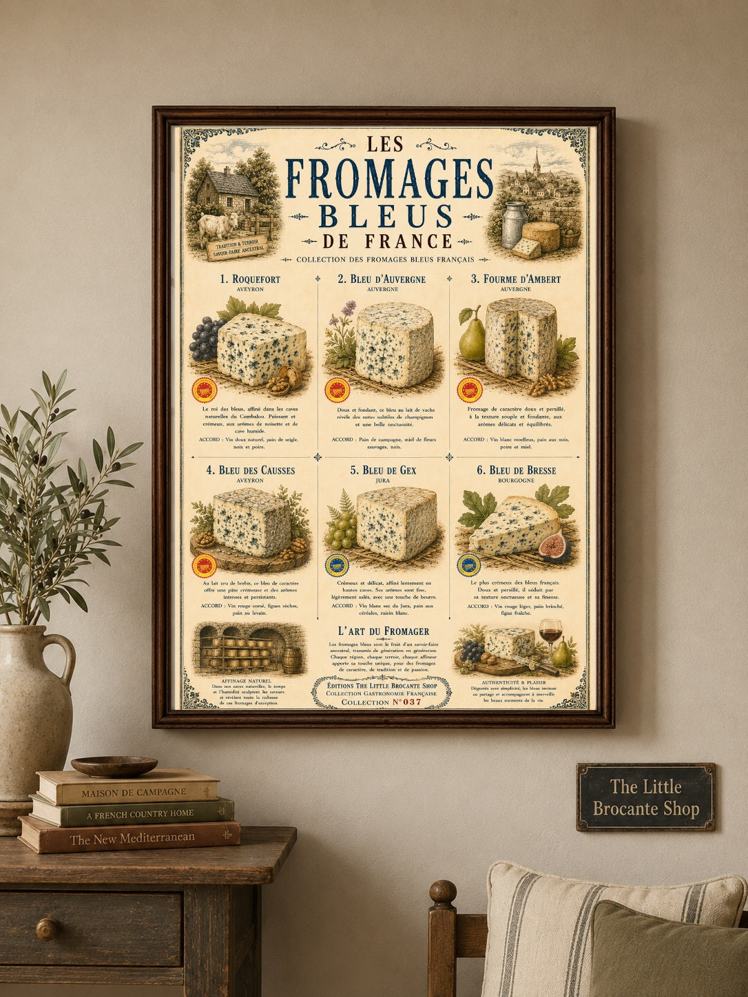 The Famous Blue Cheese of France Vintage Print (unframed) | Les Fromages Bleus de France | Vintage French Blue Cheese Print