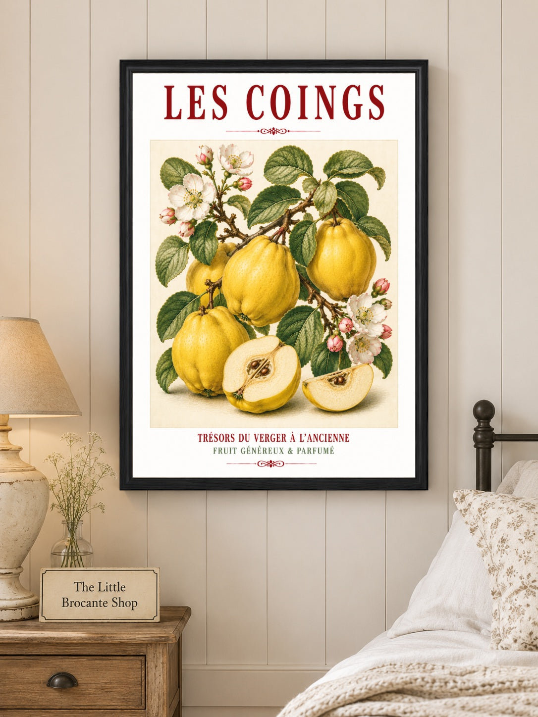 Illustrated French Quince Print - Led Coigns | French Kitchen Wall Art, Illustrated French, Botanical, French Country, Orchard Illustration, Fruit Illustration, Country Kitchen, French Countryside, Cottage Style, Botanical Wall Art wall artwork.