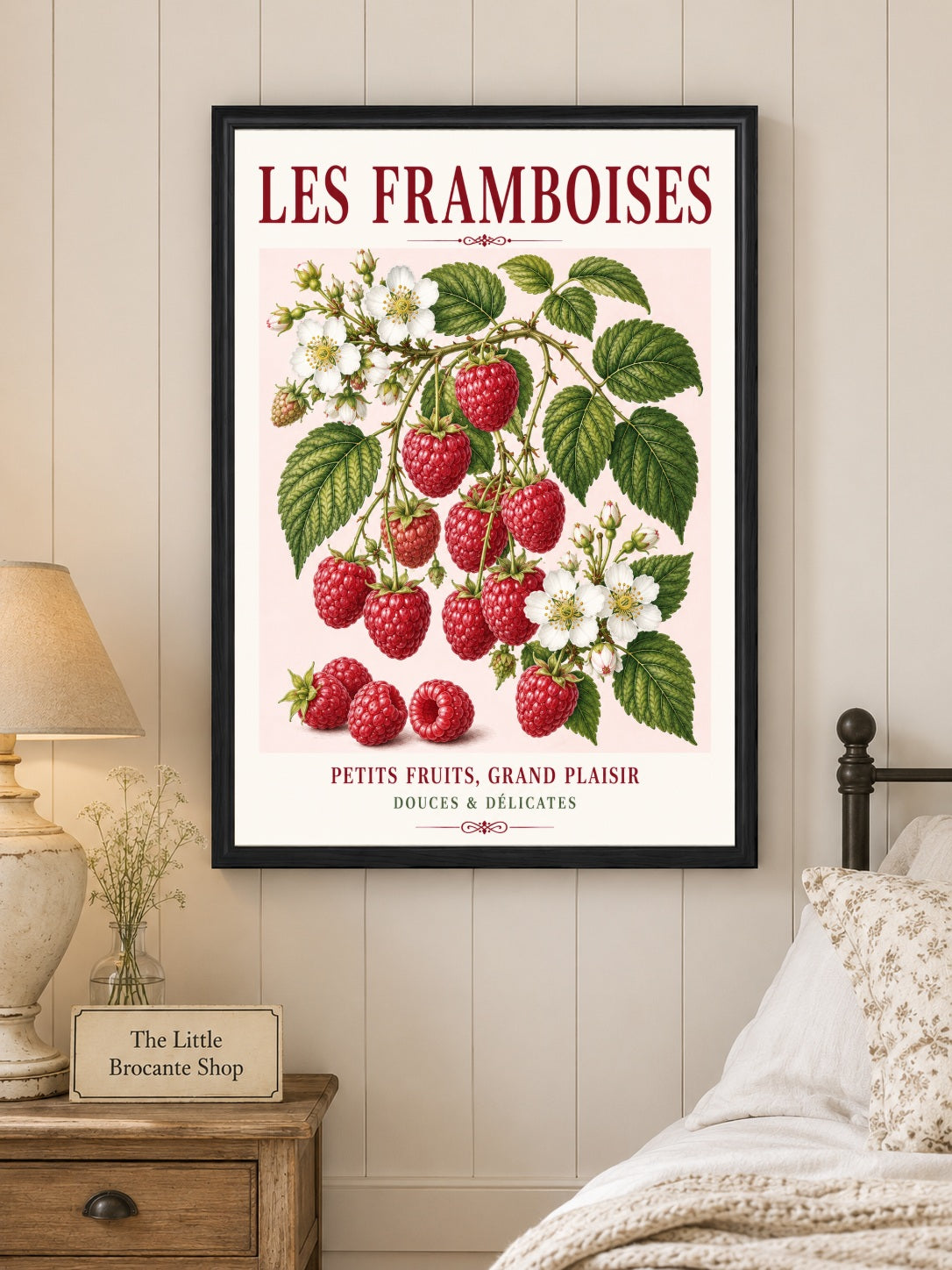 Les Framboises – Illustrated French Raspberry Print | French Kitchen Wall Art, Illustrated French, Botanical, French Country, Fruit Illustration, Kitchen Garden, Country Kitchen, Cottage Style, French Inspired wall artwork.