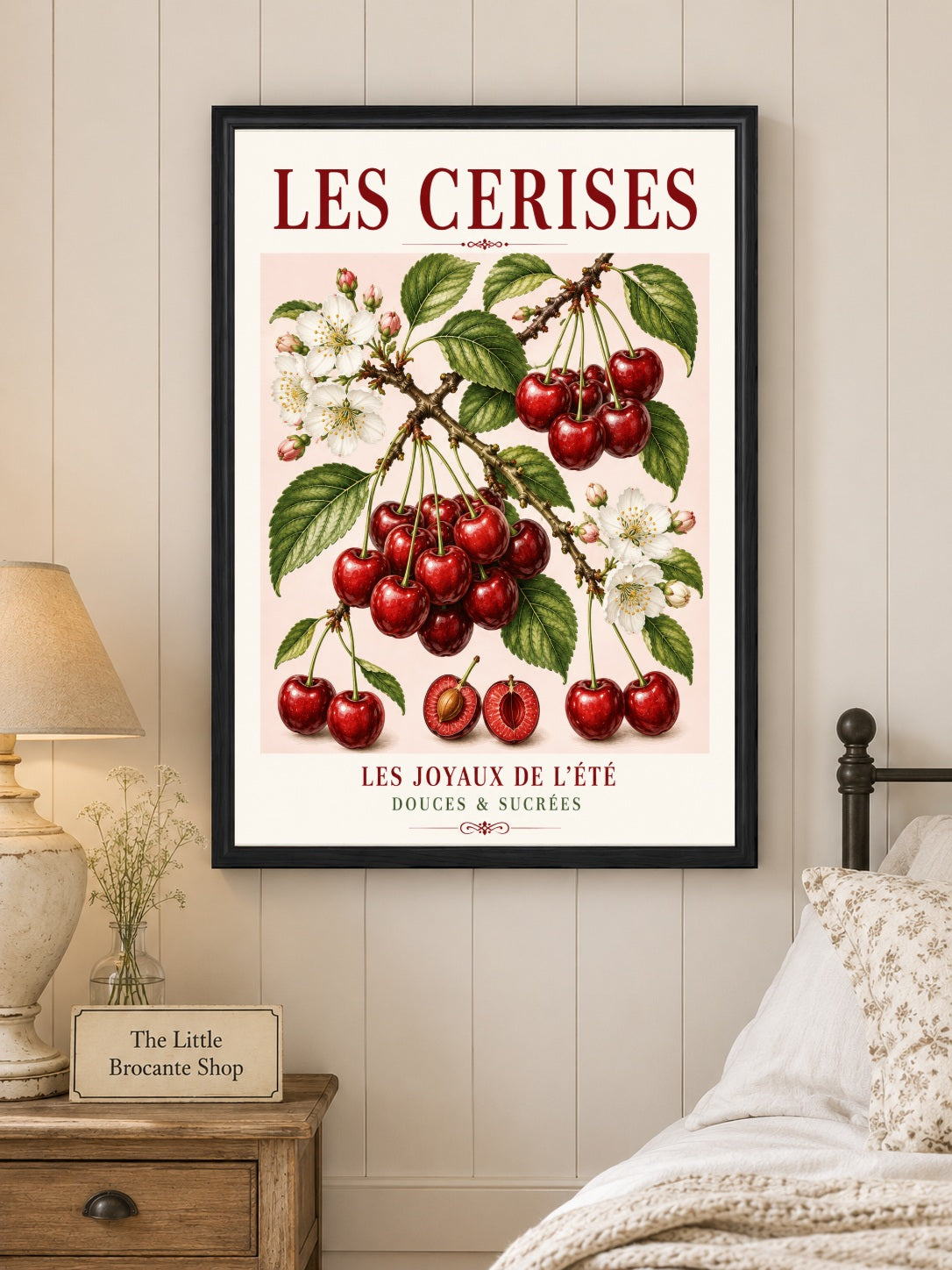 Les Cerises – Illustrated French Cherry Print | French Kitchen Wall Art, Illustrated French, Botanical, French Country, Country Kitchen, Fruit Illustration, European Kitchen, Cottage Style wall artwork.