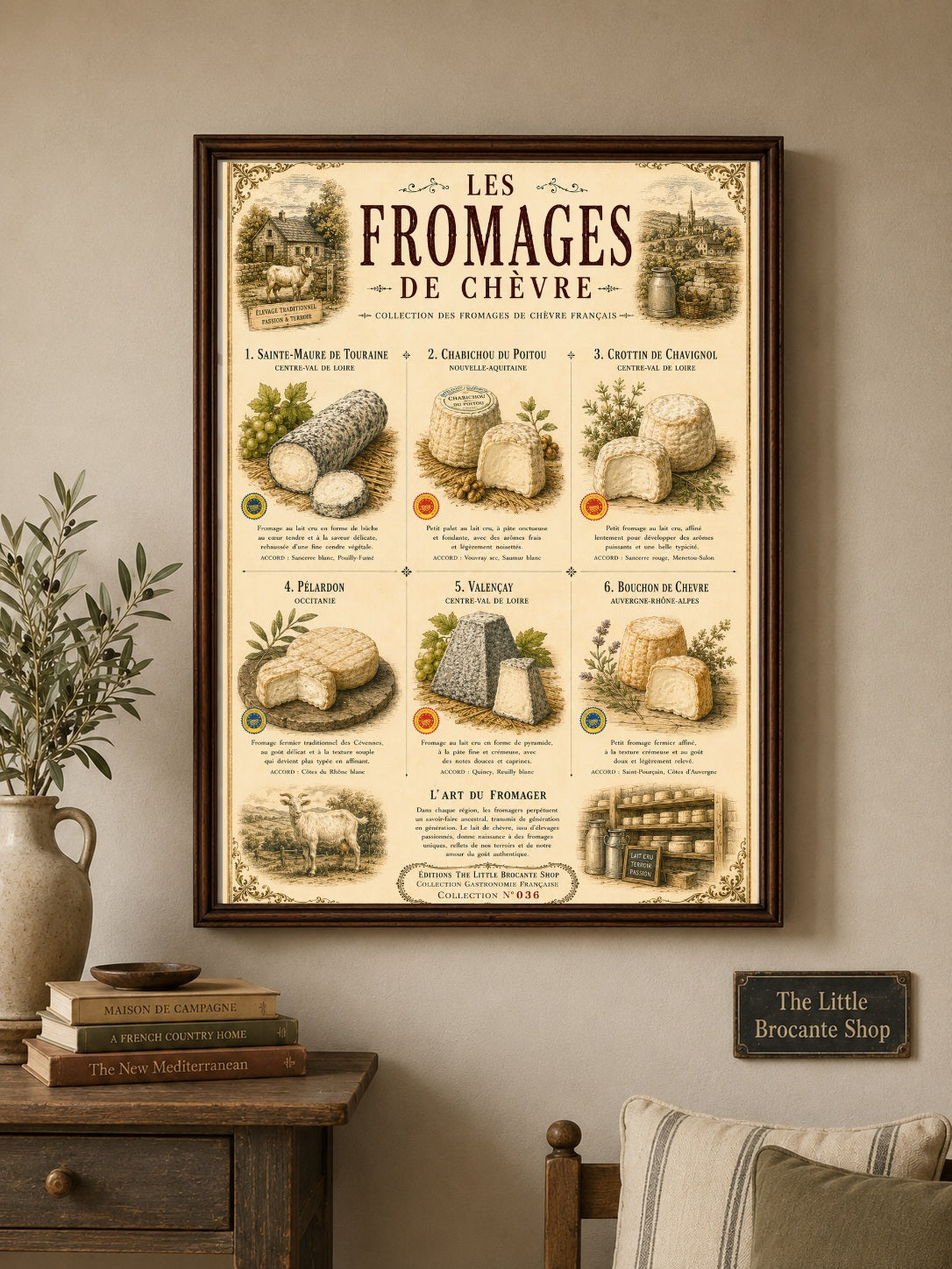 Les Fromages de Chèvre  Vintage French Goat Cheese Print | French Kitchen Wall Art  Framed Print