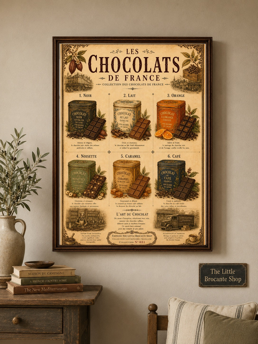 Les Chocolats de France Vintage French Chocolate Print | Kitchen & Café Wall Art, French country wall artwork.
