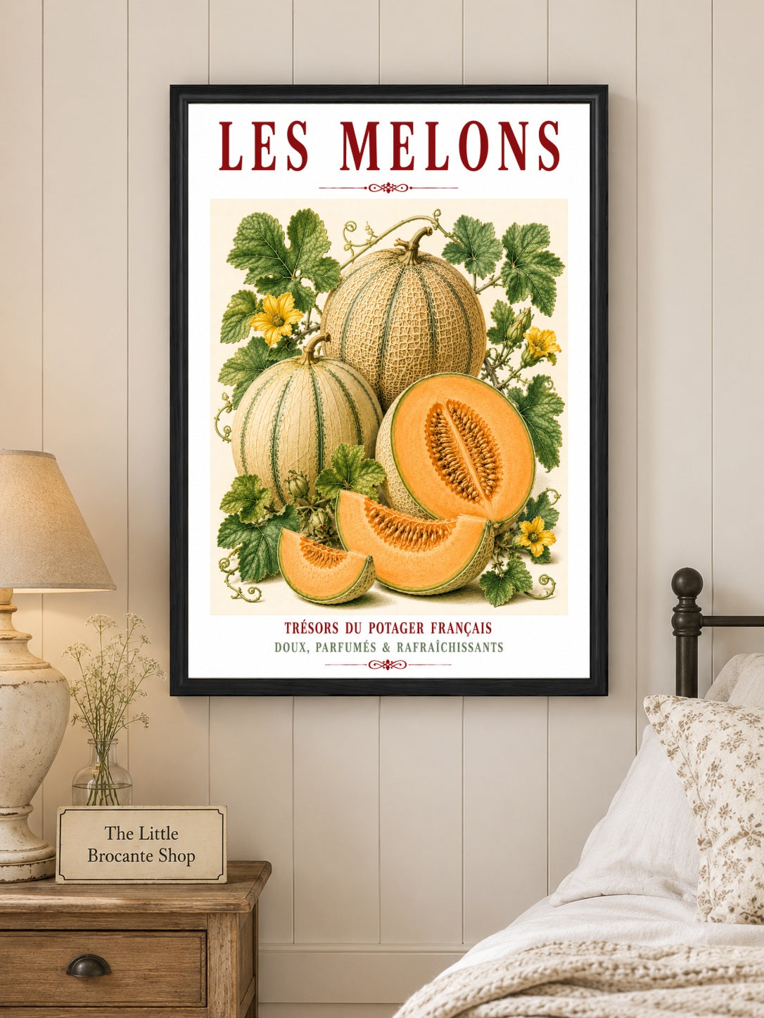 Illustrated French Melon Print | French Kitchen Wall Art, Illustrated French, Botanical, French Country, Provençal, Fruit Illustration, Kitchen Garden, French Kitchen, Mediterranean, Country Kitchen, Botanical Wall Art wall artwork.