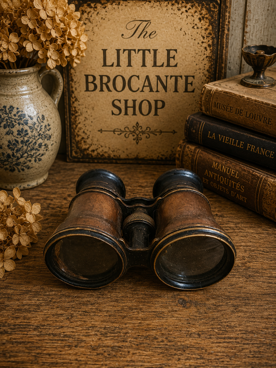 Antique French Brass Field Binoculars – Victorian Opera Glasses with Original Patina