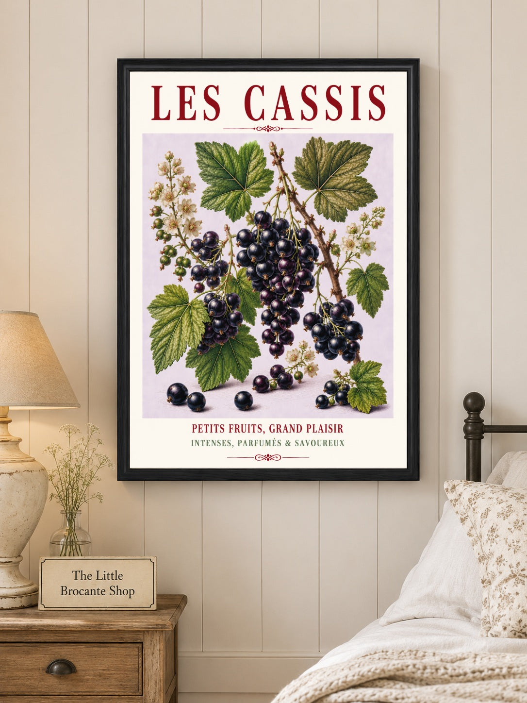 Illustrated French Blackcurrant Print - Les Cassis | French Kitchen Wall Art, Illustrated French, Botanical, French Country, Berry Illustration, Fruit Illustration, Country Kitchen, French Countryside, Cottage Style, Botanical Wall Art wall artwork.
