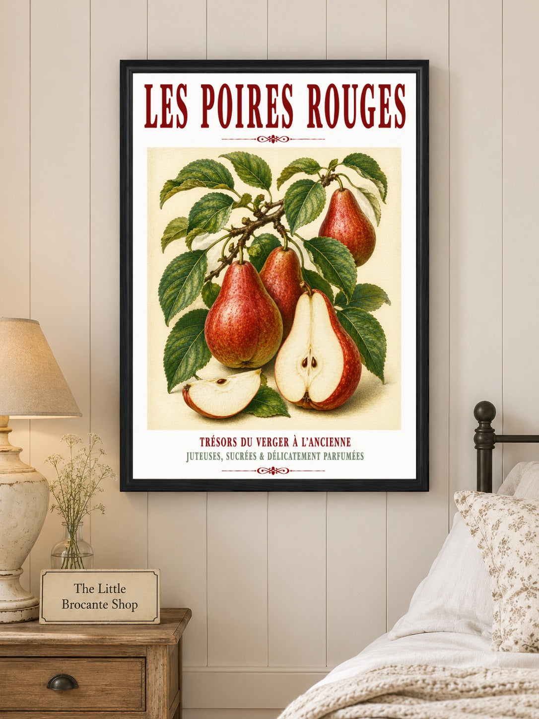 Les Poires Rouges – Illustrated French Red Pear Print | French Kitchen Wall Art, Illustrated French, Botanical, French Country, Orchard Inspired, Country Kitchen, Fruit Illustration, Rustic Country, Cottage Style wall artwork.