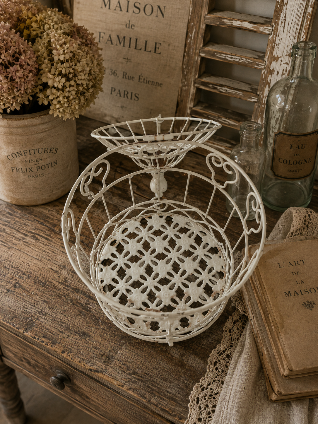 Vintage Style White Metal Birdcage – French Country Decorative Bird Cage photograph 3