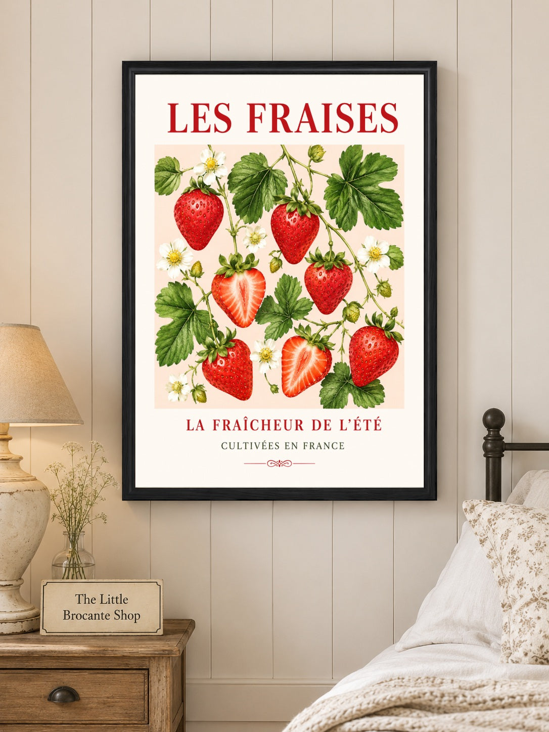 Les Fraises – French Strawberry Illustrated Print | French Fruit & Kitchen Wall Art, French Botanical, Illustrated French, French Country, Country Kitchen, Botanical Illustration, Cottage, European Kitchen, Fruit Art wall artwork.