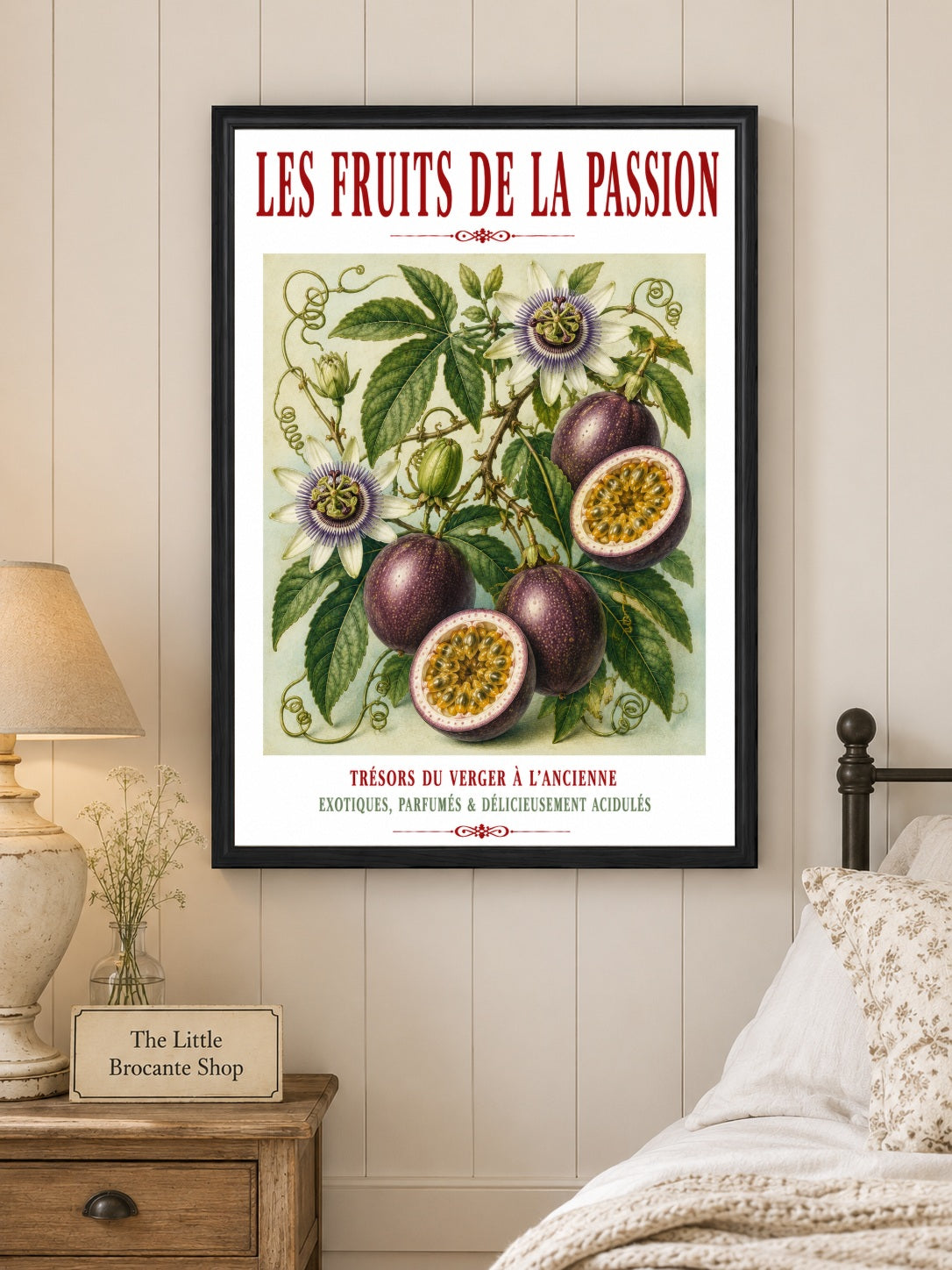 Illustrated French Passion Fruit Print | French Kitchen Wall Art, Illustrated French, Botanical, French Country, Exotic Botanical, French Kitchen, Traditional Botanical Illustration, Country Kitchen, Cottage Style, Botanical Wall Art wall artwork.