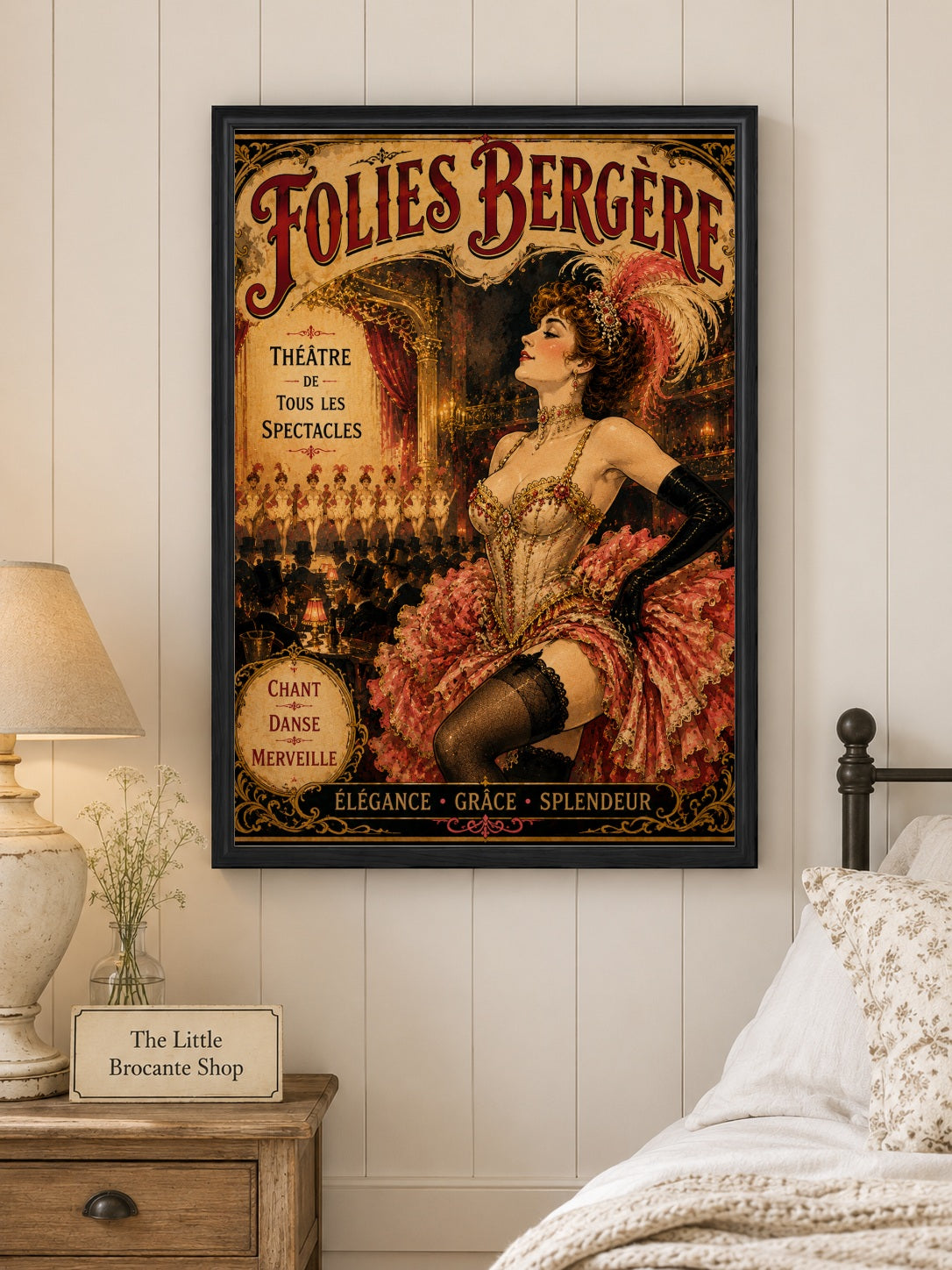 Folies Bergère – Vintage-Inspired Paris Cabaret Print | Belle Époque French Wall Art, Belle Époque, Parisian, Art Nouveau, French Vintage, Maximalist, Eclectic, Brocante, Romantic, Dark Academia, Paris Apartment, Traditional, Bohemian wall artwork.