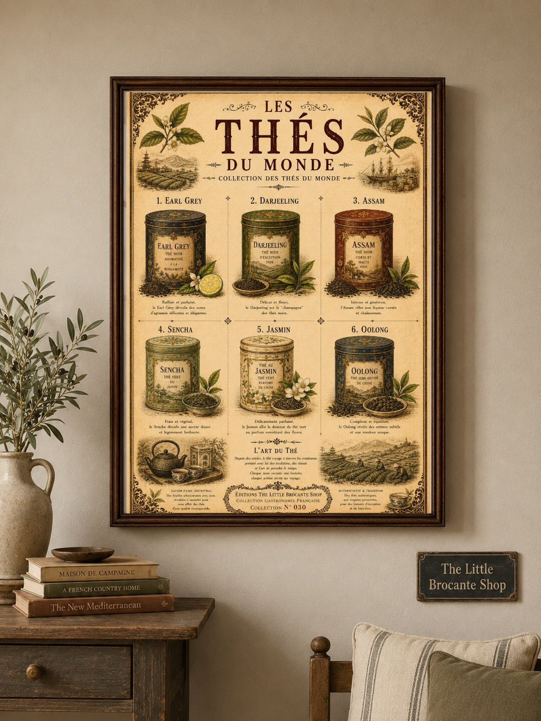 Les Thés du Monde Vintage French Tea Print | Tea Lover Kitchen Wall Art | Botanical Poster, French country wall artwork.