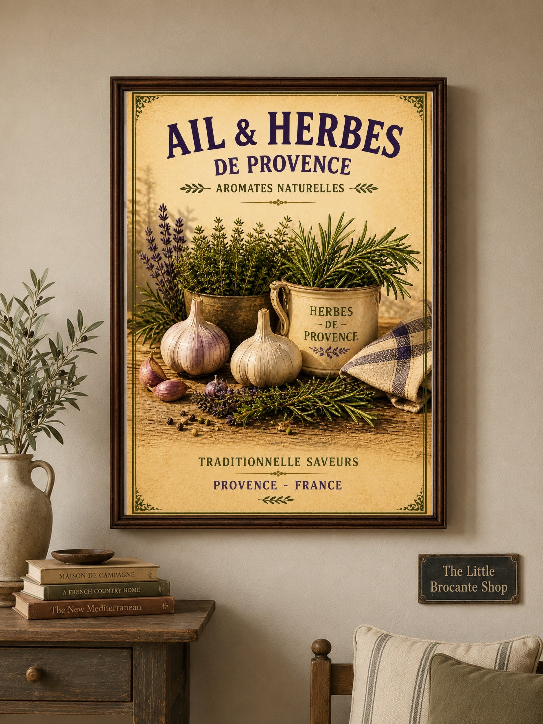 Ail & Herbes de Provence – Vintage French Herb Garden, French Country
Provence
Rustic Farmhouse
Brocante
Cottagecore
Mediterranean
Country Kitchen
Rustic Chic
Vintage European
Traditional
French Provincial
Shabby Chic
Old World
Continental wall artwork.
