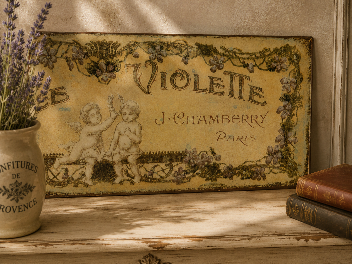 French Vintage Style Savon Vrai Violette Metal Sign – Violet Soap Advertising Wall Décor photograph 3