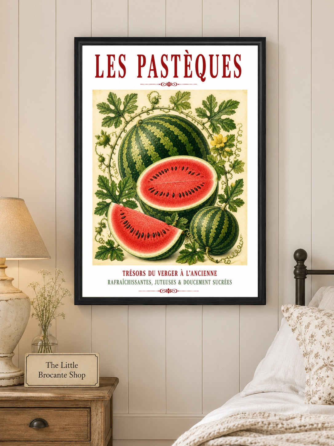 Illustrated French Watermelon Print | French Kitchen Wall Art, Illustrated French, Botanical, French Country, Mediterranean, Fruit Illustration, French Kitchen, Country Kitchen, Cottage Style, Summer Inspired, Botanical Wall Art wall artwork.
