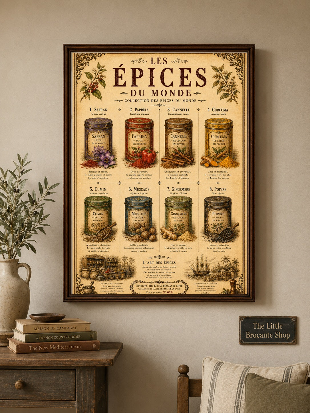 Les Épices du Monde Vintage French Spice Print | Kitchen Wall Art | Culinary Poster, French country wall artwork.