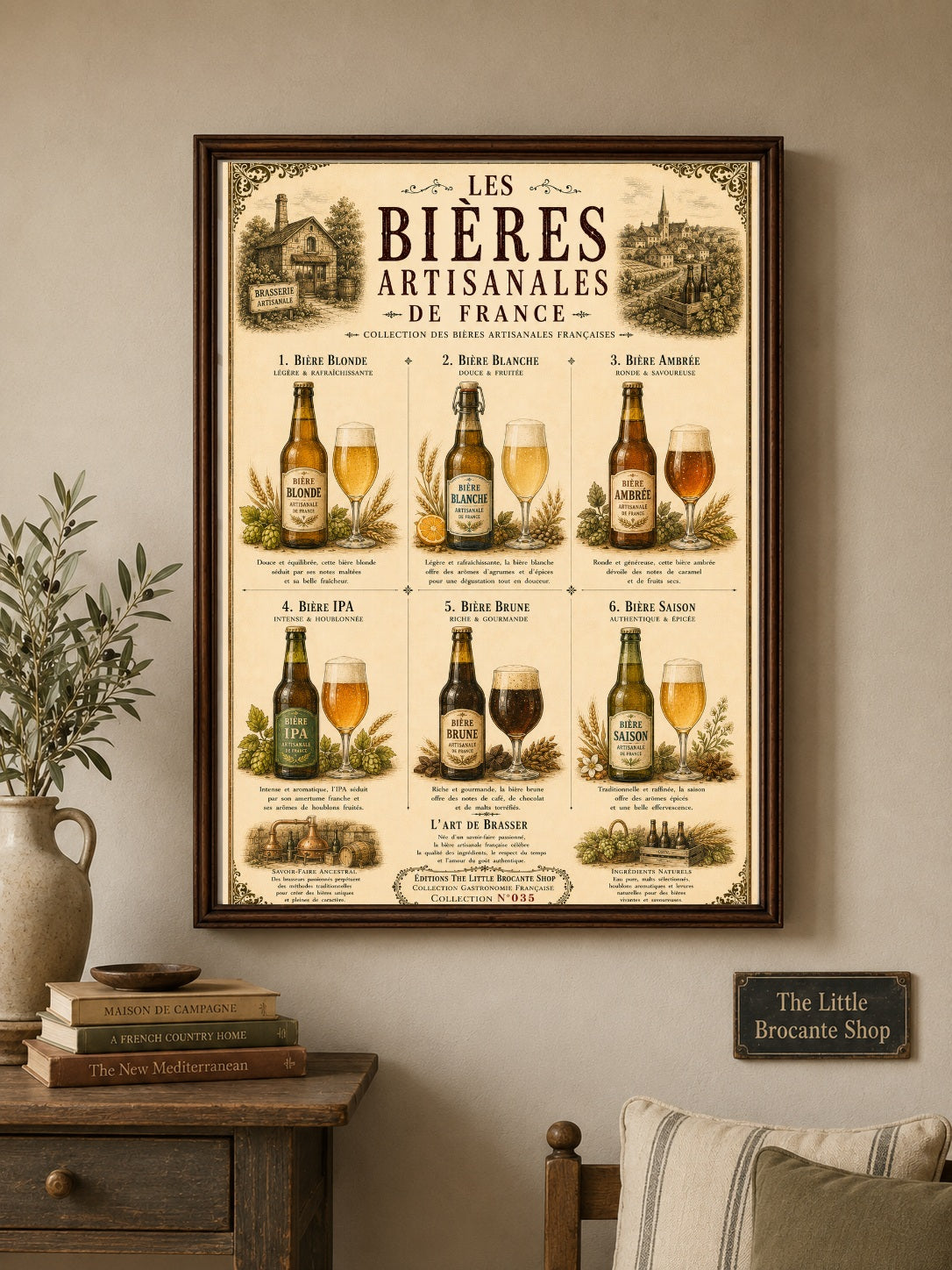 Les Bières Artisanales de France Vintage French Beer Print | Bar & Kitchen Wall Art, French Bistro, Vintage European, French Country, Rustic Farmhouse, Industrial Vintage, Traditional, Country House, Rustic European, Eclectic Vintage, Pub & Bar Style wall artwork.