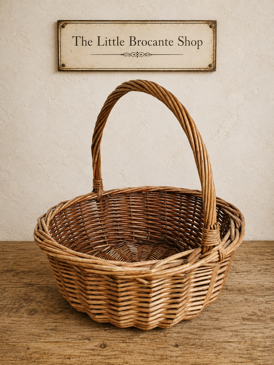 Vintage Round Wicker Gathering Basket | Rustic French Country Market Basket photograph 3
