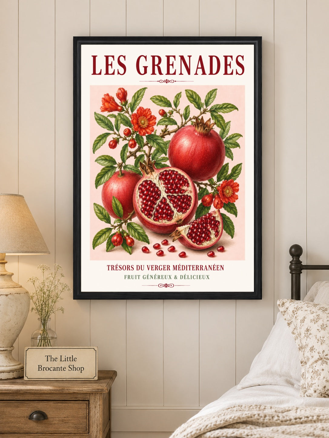 French Pomegranate Illustrated Print | French Kitchen Wall Art, Illustrated French, Botanical, Mediterranean, French Country, Fruit Illustration, Country Kitchen, French Countryside, Botanical Wall Art wall artwork.