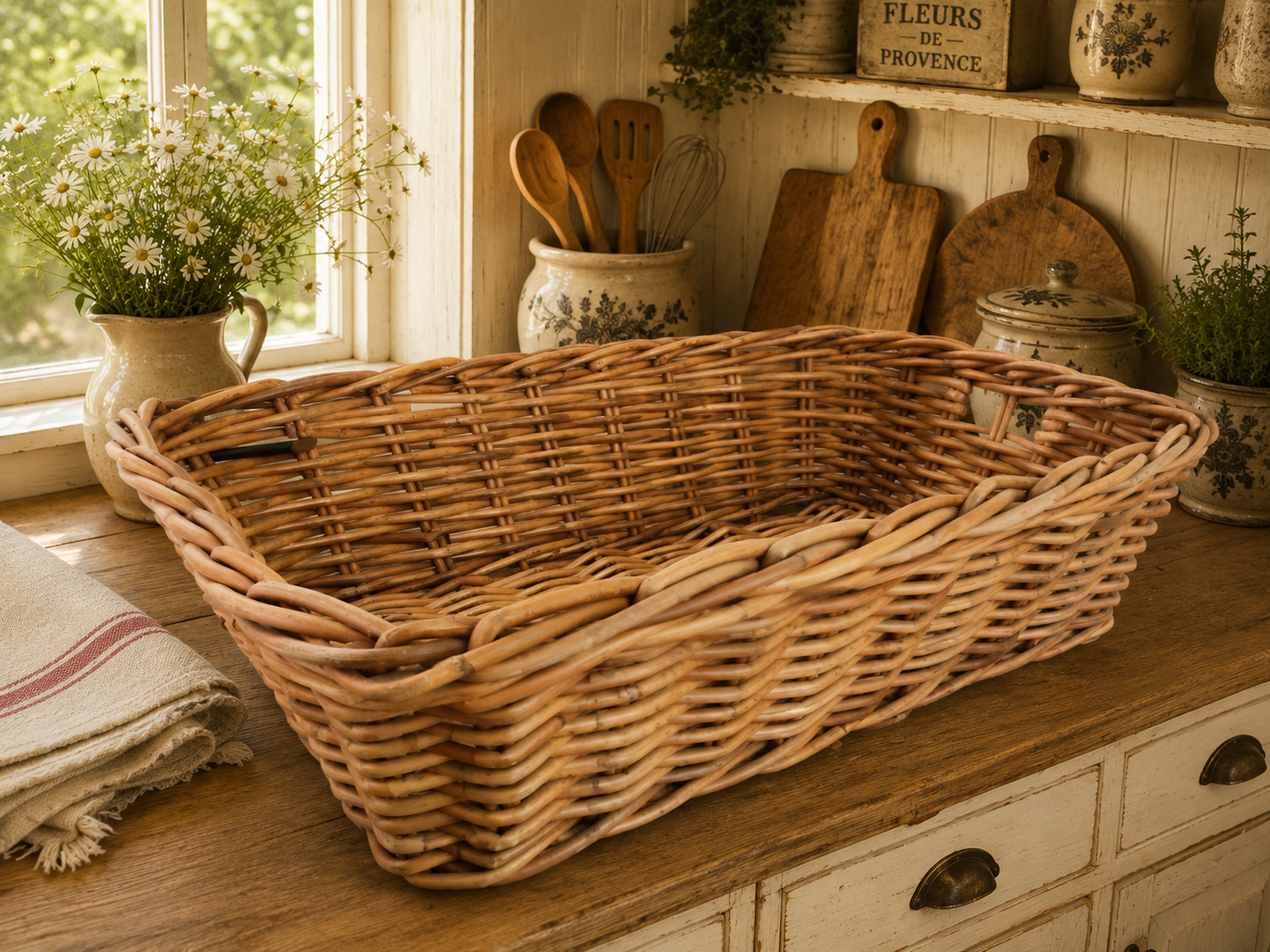 Large Vintage Handwoven Willow Storage Basket | Rustic Farmhouse Storage | Country Cottage Wicker Basket photograph 4