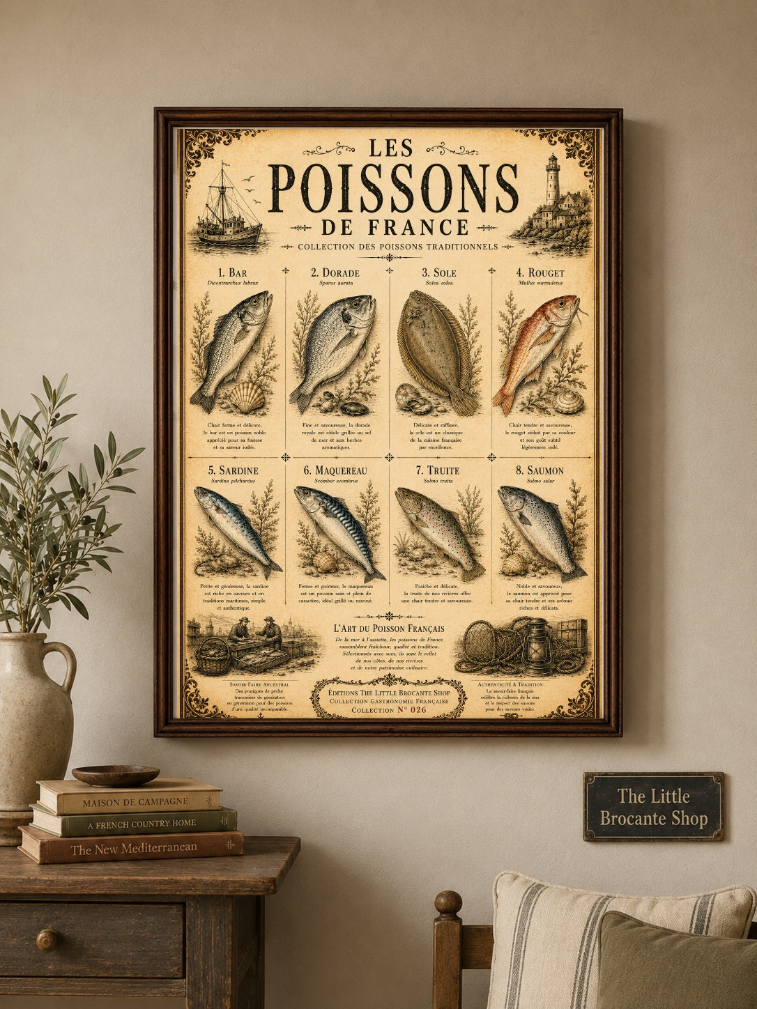 Les Poissons de France | Vintage French Fish Collection | Coastal Kitchen & Seafood Wall Art Print, French country wall artwork. – image 4