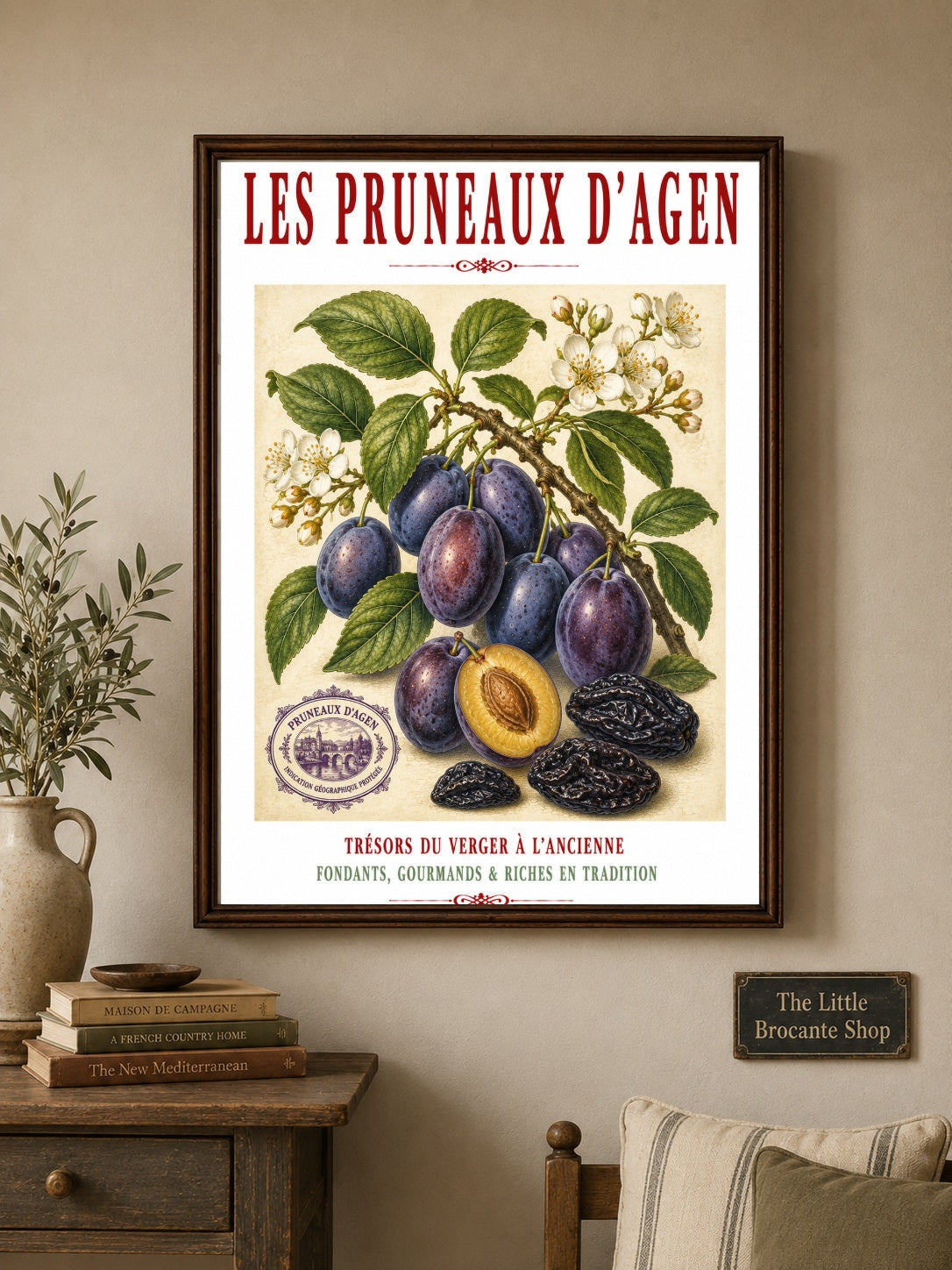 Les Pruneaux d’Agen – Illustrated French Agen Prune Print | French Kitchen Wall Art, Illustrated French, Botanical, French Country, Traditional French, Orchard Style, Pomological Illustration, French Kitchen, Country Kitchen, Regional French Food Art wall artwork.