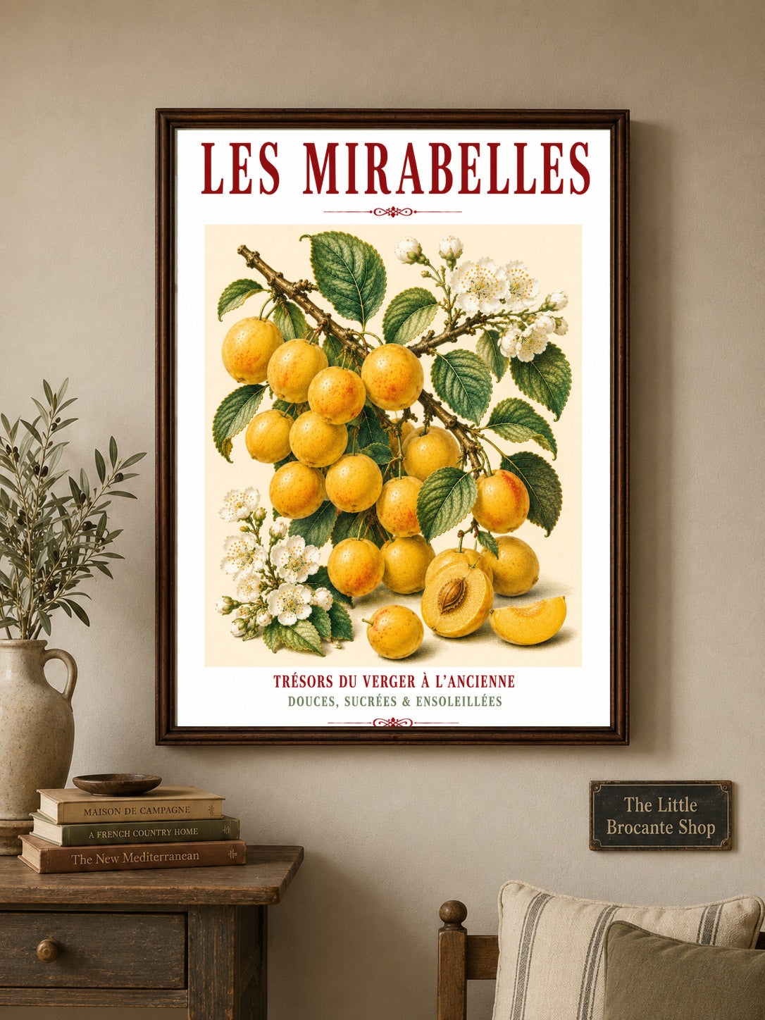 Illustrated French Mirabelle Plum Print | French Kitchen Wall Art, Illustrated French, Botanical, French Country, Fruit Illustration, Orchard Art, French Kitchen, Country Kitchen, French Provincial, Botanical Wall Art wall artwork.