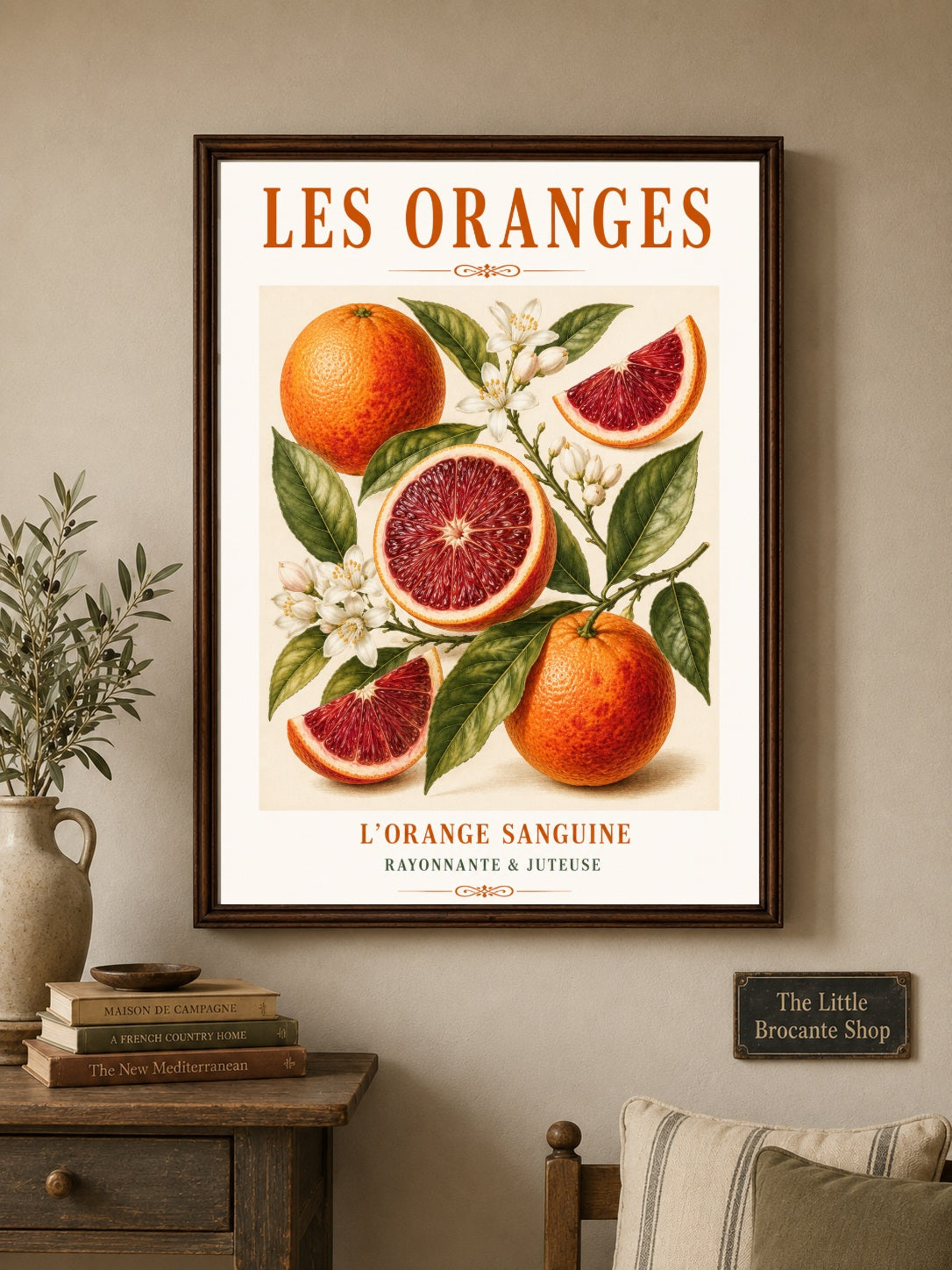 L’Orange Sanguine – Illustrated French Blood Orange Print | French Kitchen Wall Art, Illustrated French, Botanical, French Country, Mediterranean, Country Kitchen, Fruit Illustration, European Kitchen wall artwork.