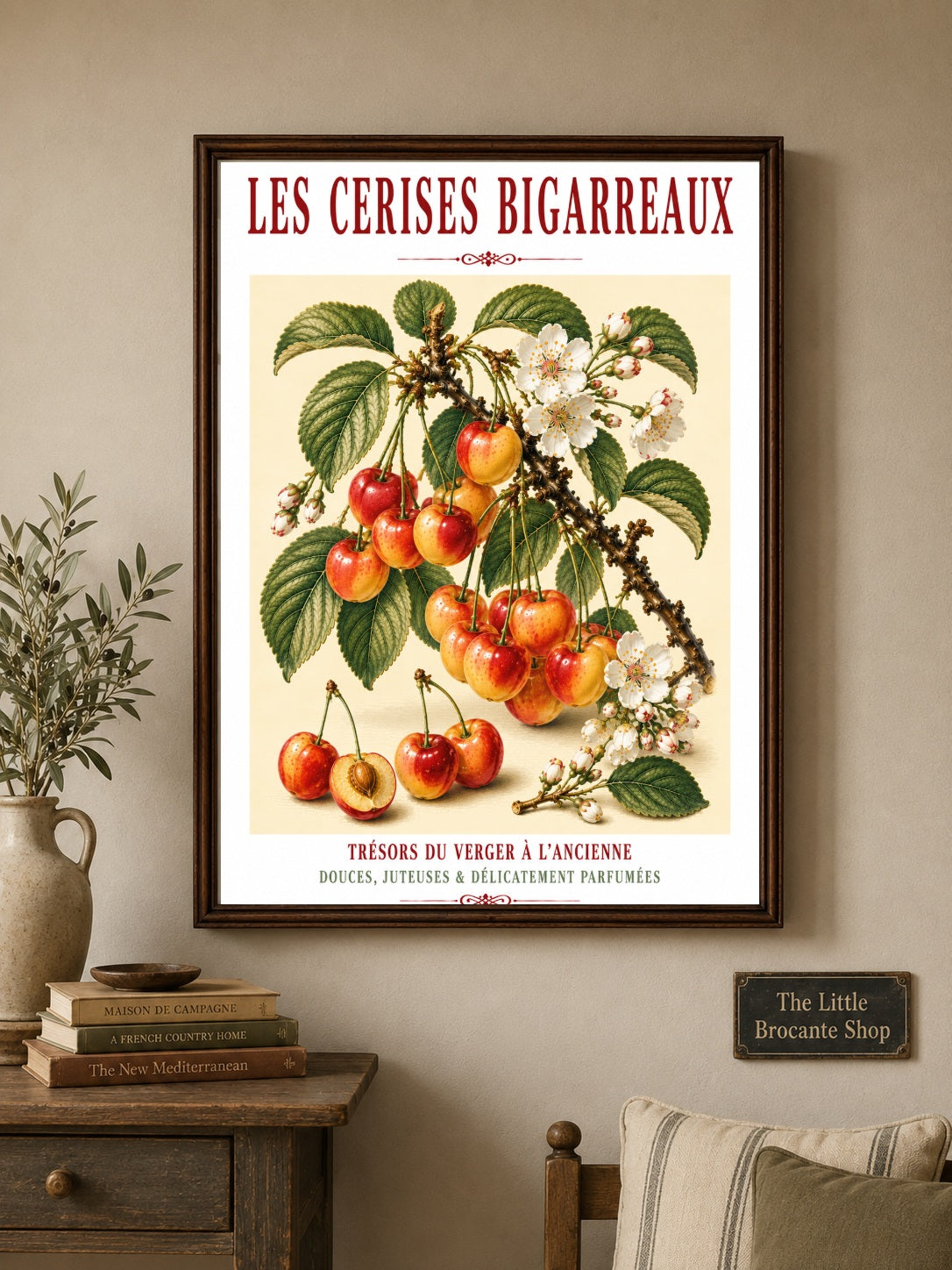 Les Cerises Bigarreaux – Illustrated French Cherry Print | French Kitchen Wall Art, Illustrated French, Botanical, French Country, Orchard Art, Fruit Illustration, French Kitchen, Country Kitchen, French Provincial, Botanical Wall Art wall artwork.
