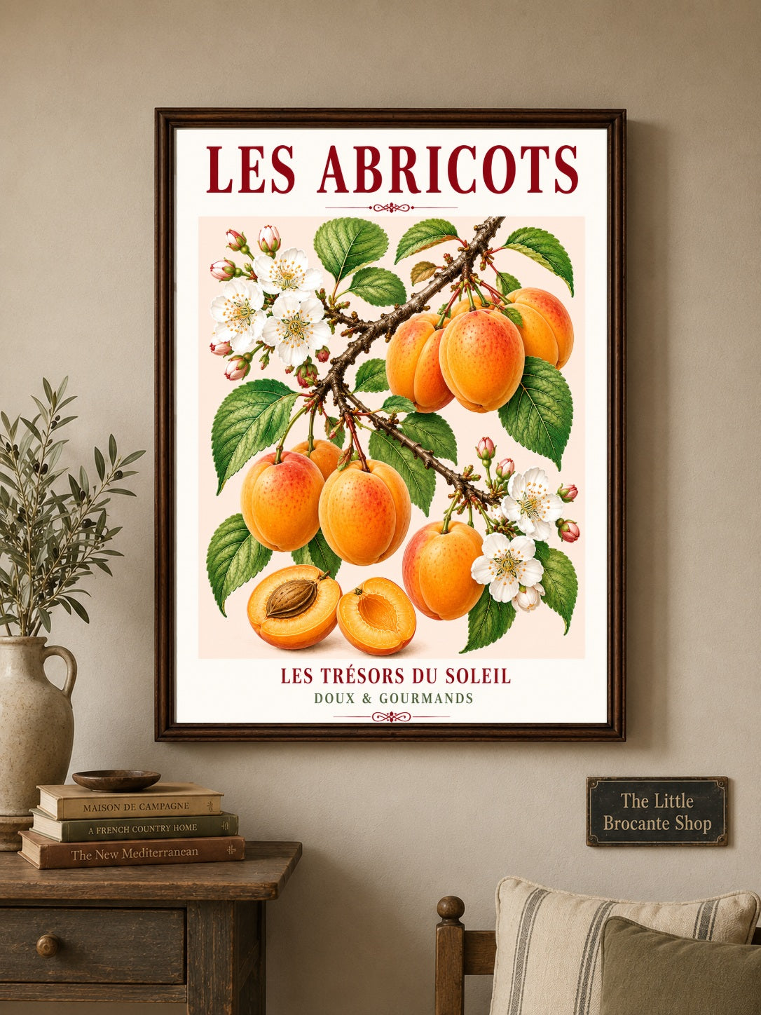 Les Abricots – Illustrated French Apricot Print | French Kitchen Wall Art, Illustrated French, Botanical, French Country, Fruit Illustration, Orchard Inspired, Country Kitchen, Cottage Style, Provence Inspired, Mediterranean Inspired wall artwork.