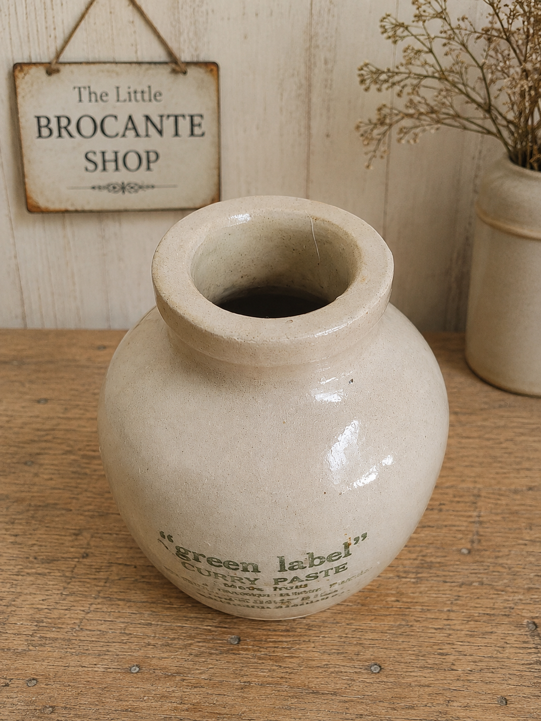 Vintage Sharwood's Green Label Curry Paste Jar  English Stoneware Advertising Pot