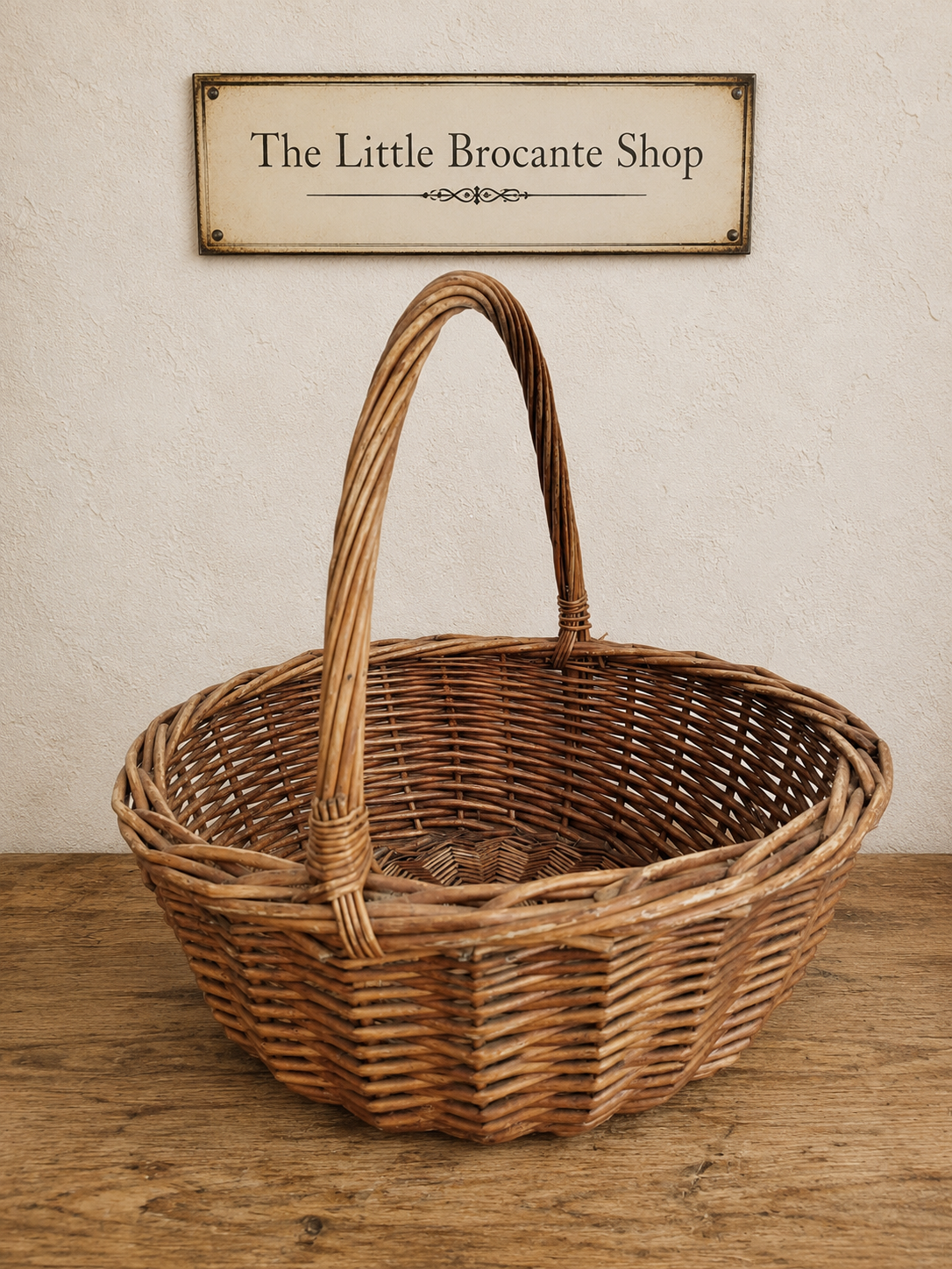 Vintage Round Wicker Gathering Basket | Rustic French Country Market Basket photograph 4