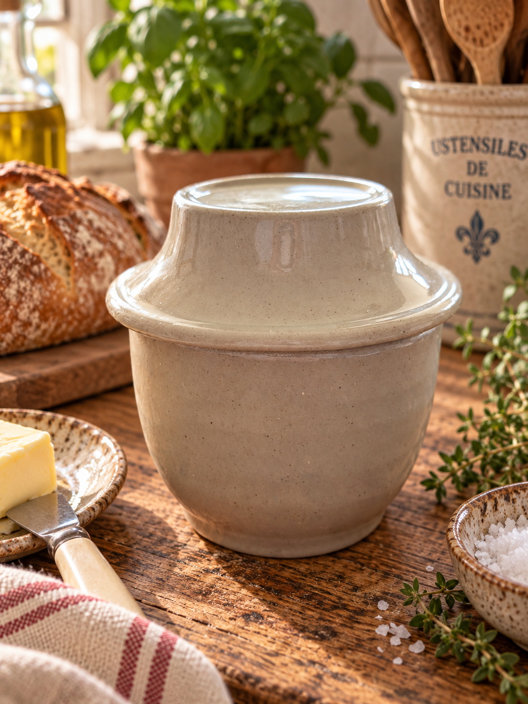Vintage 1970s French Grès de l’Arnon Butter Keeper – Beurre Stoneware Butter Dish