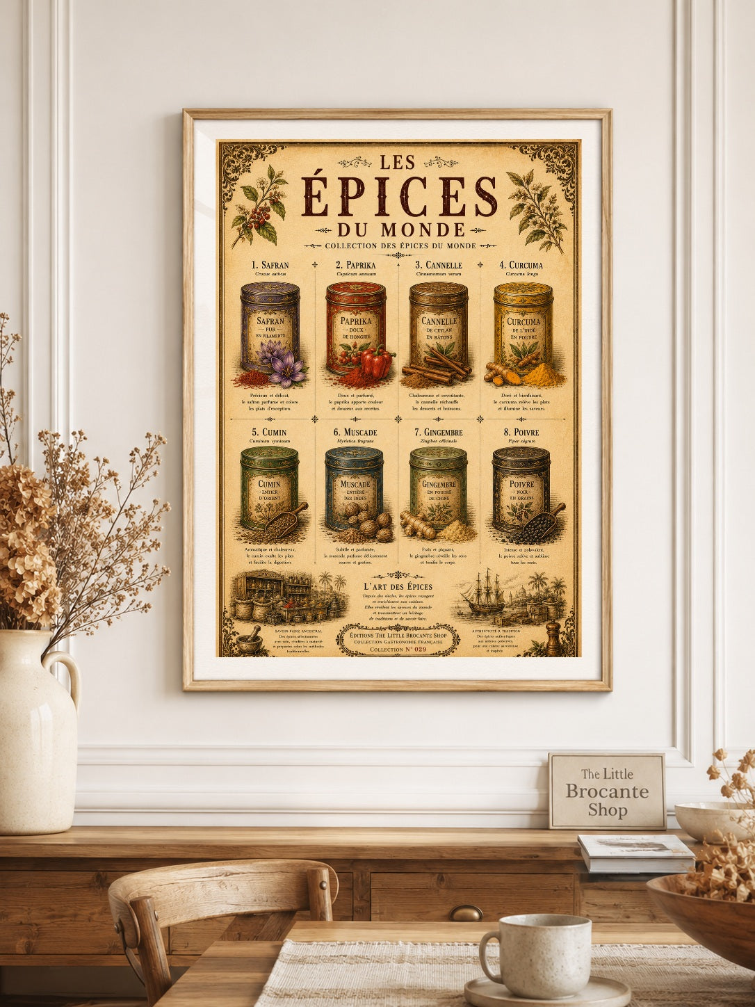 Les Épices du Monde Vintage French Spice Print | Kitchen Wall Art | Culinary Poster, French country wall artwork.