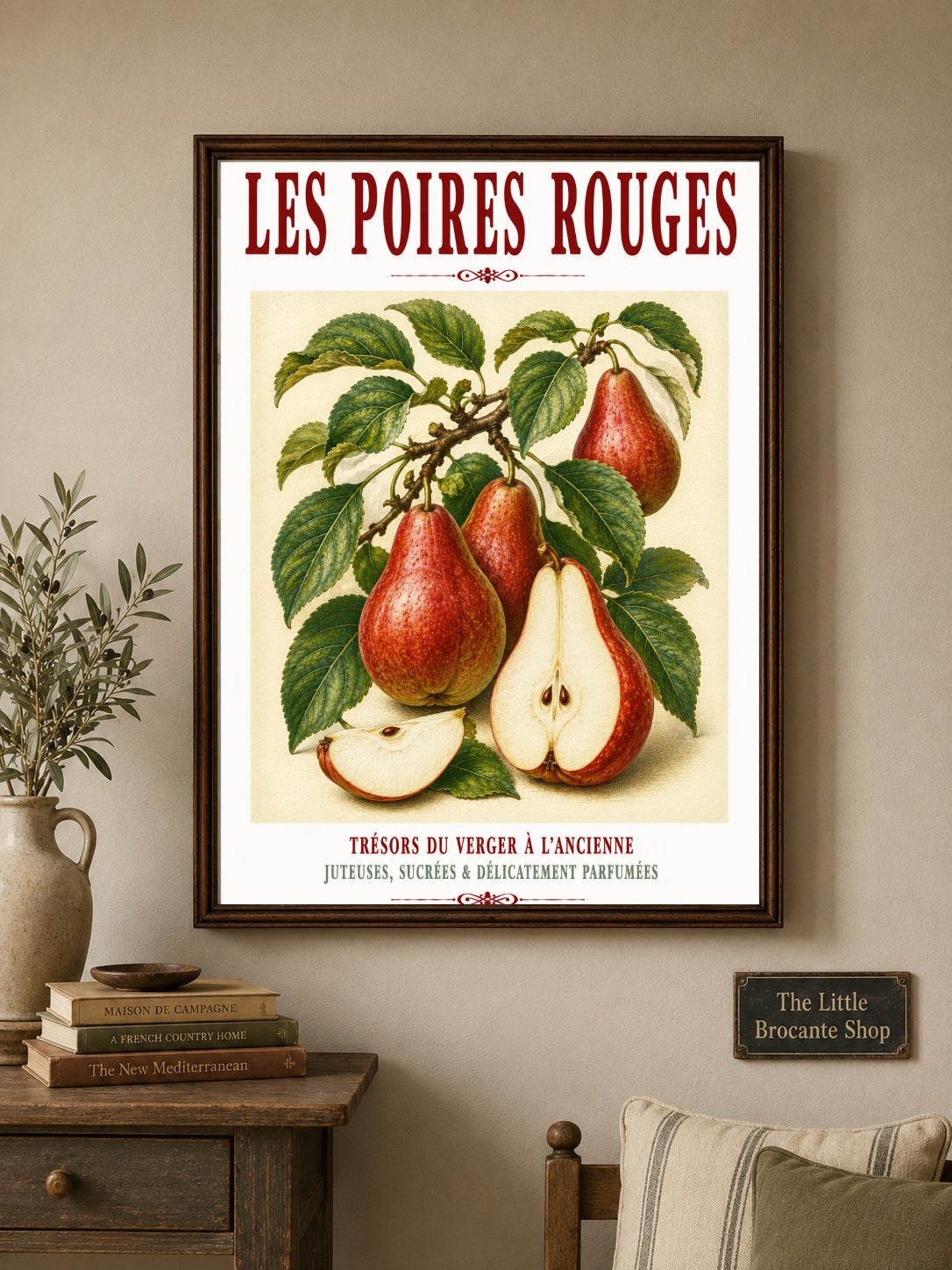 Les Poires Rouges – Illustrated French Red Pear Print | French Kitchen Wall Art, Illustrated French, Botanical, French Country, Orchard Inspired, Country Kitchen, Fruit Illustration, Rustic Country, Cottage Style wall artwork.