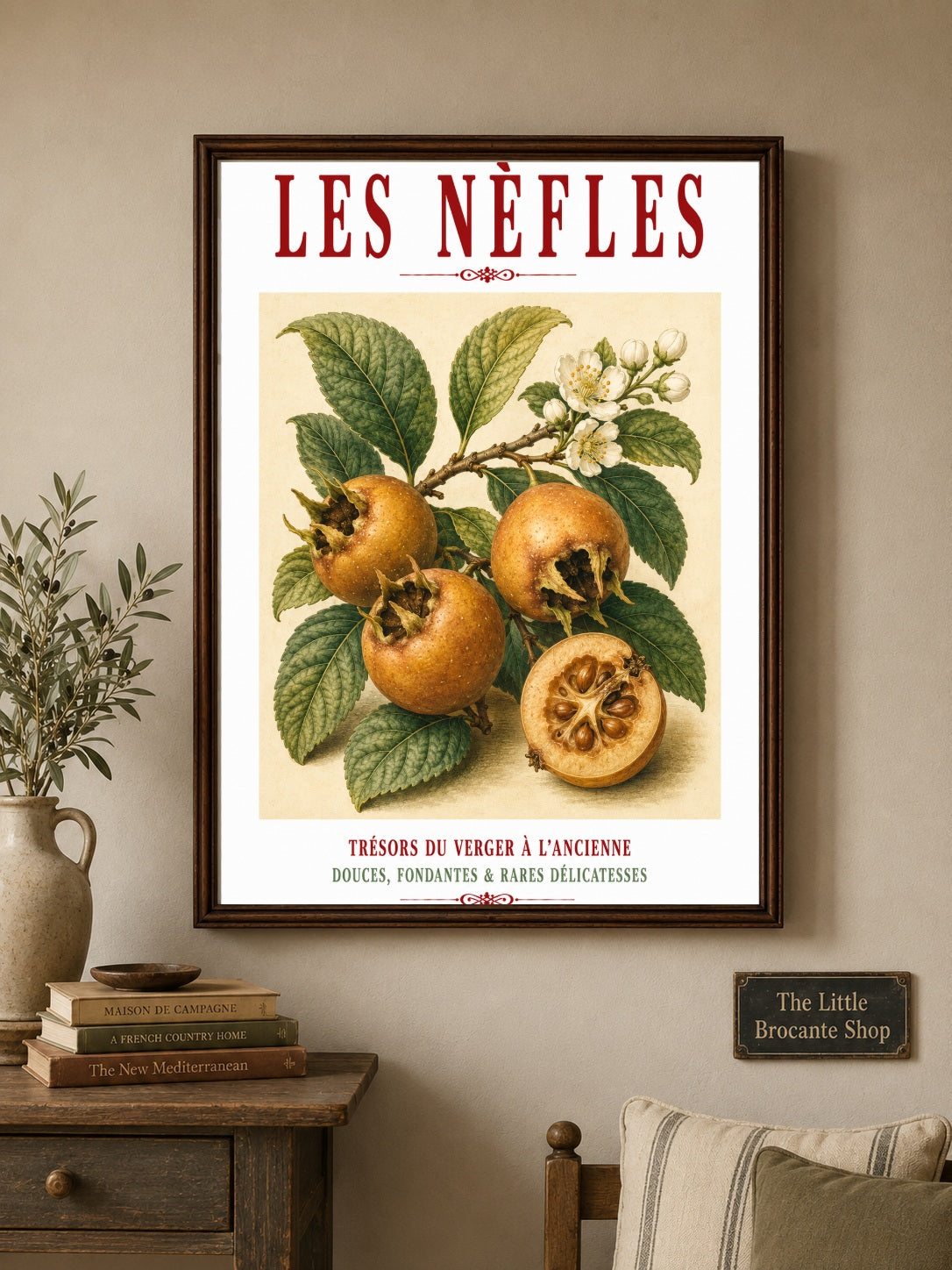 Illustrated French Medlar Print | French Kitchen Wall Art, Illustrated French, Botanical, French Country, Heritage Fruit, Orchard Inspired, French Kitchen, Country Kitchen, Cottage Style, Traditional Botanical, Rustic Wall Art wall artwork.