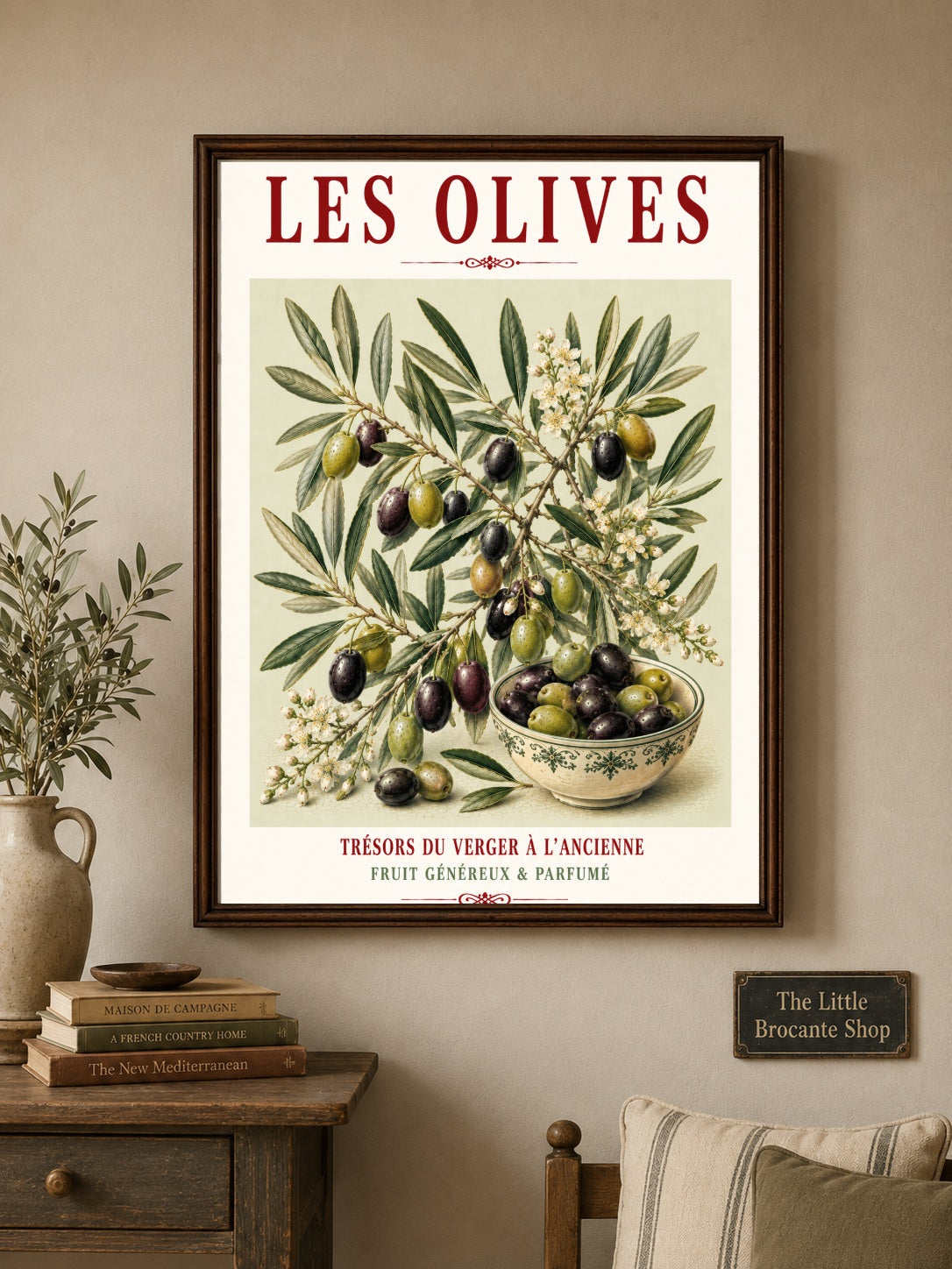 Illustrated French Olive Print | Mediterranean Kitchen Wall Art, Illustrated French, Botanical, French Country, Provençal, Mediterranean, Olive Grove, French Kitchen, Country Kitchen, Rustic European, Botanical Wall Art wall artwork.