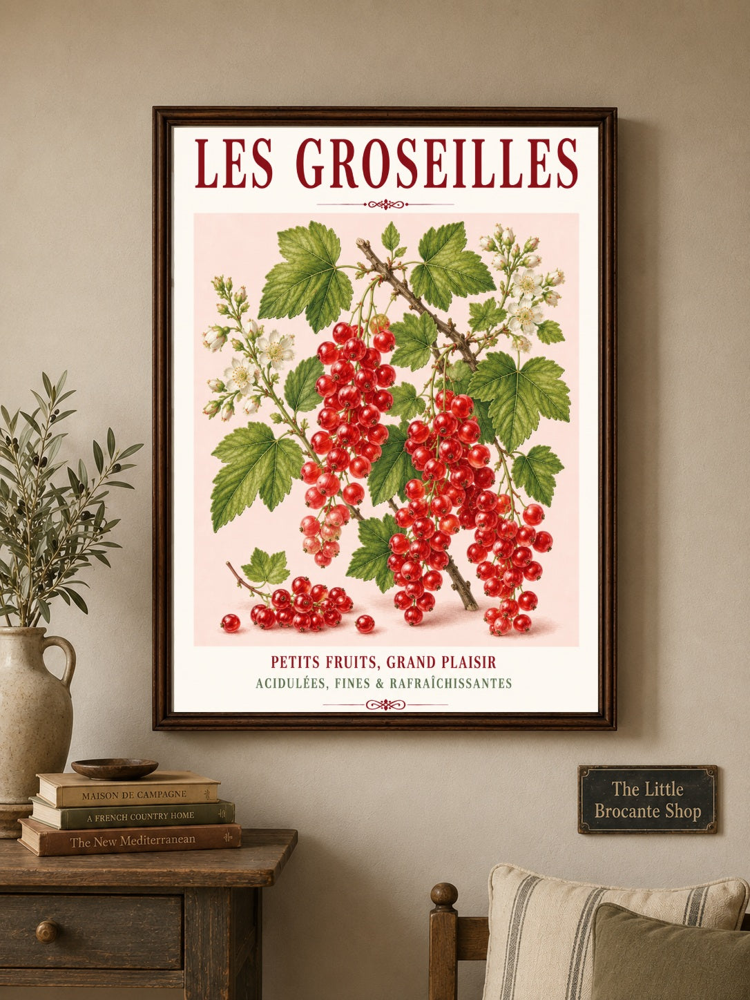 Illustrated French Redcurrant Print | French Kitchen Wall Art, Illustrated French, Botanical, French Country, Berry Illustration, Fruit Illustration, Country Kitchen, French Countryside, Cottage Style, Botanical Wall Art wall artwork.