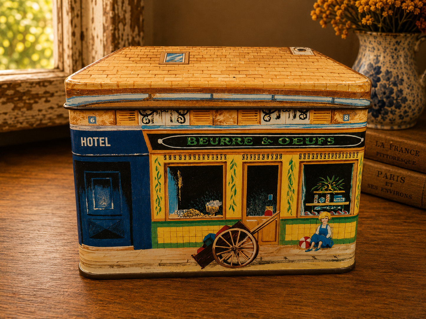 French Café Tabac Decorative Metal Storage Tin | Paris Street Scene Tea & Biscuit Tin photograph 4
