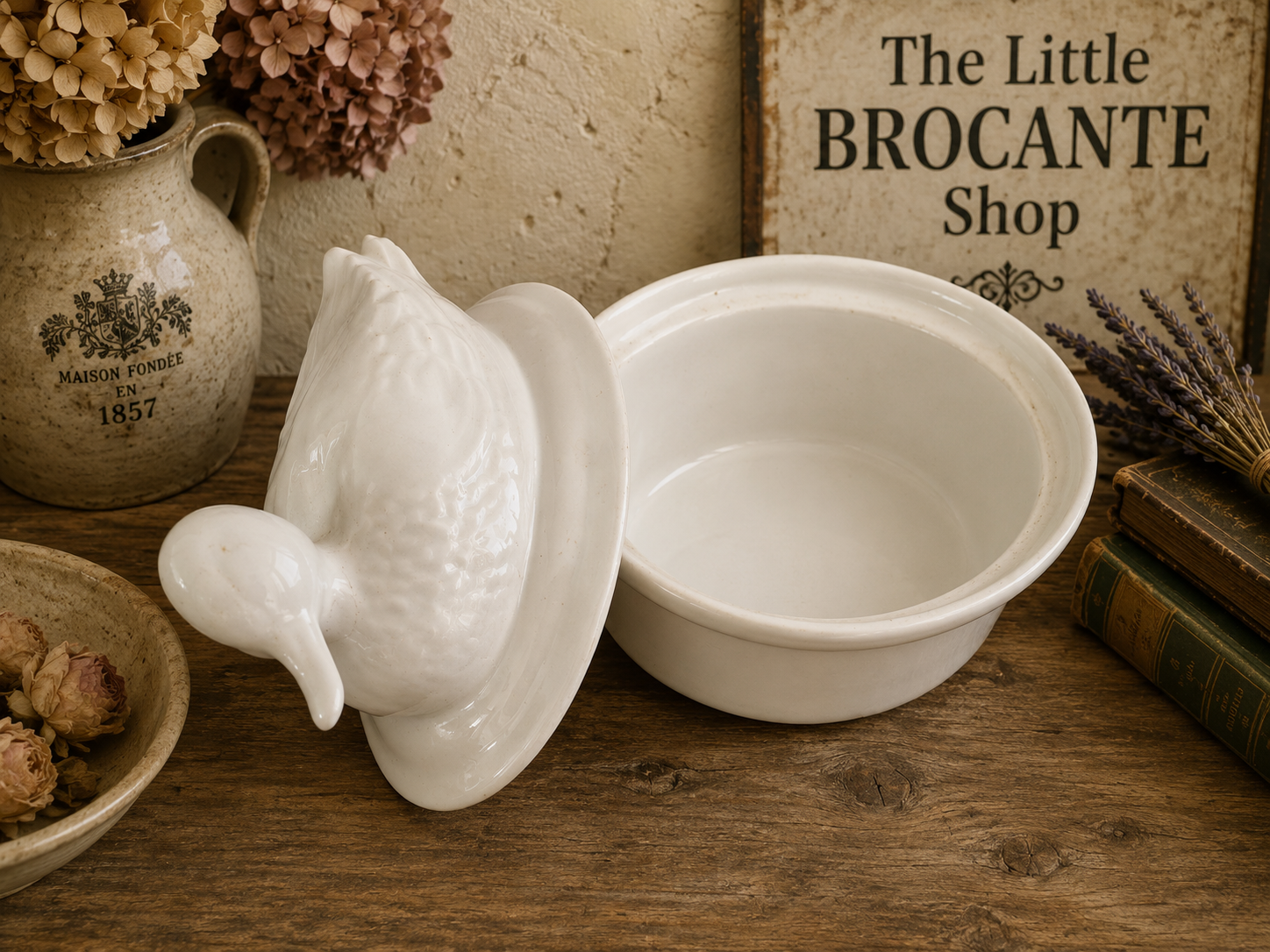 Vintage French White Duck Terrine – Ceramic Pâté Dish with Steam Vent | French Kitchenware photograph 4