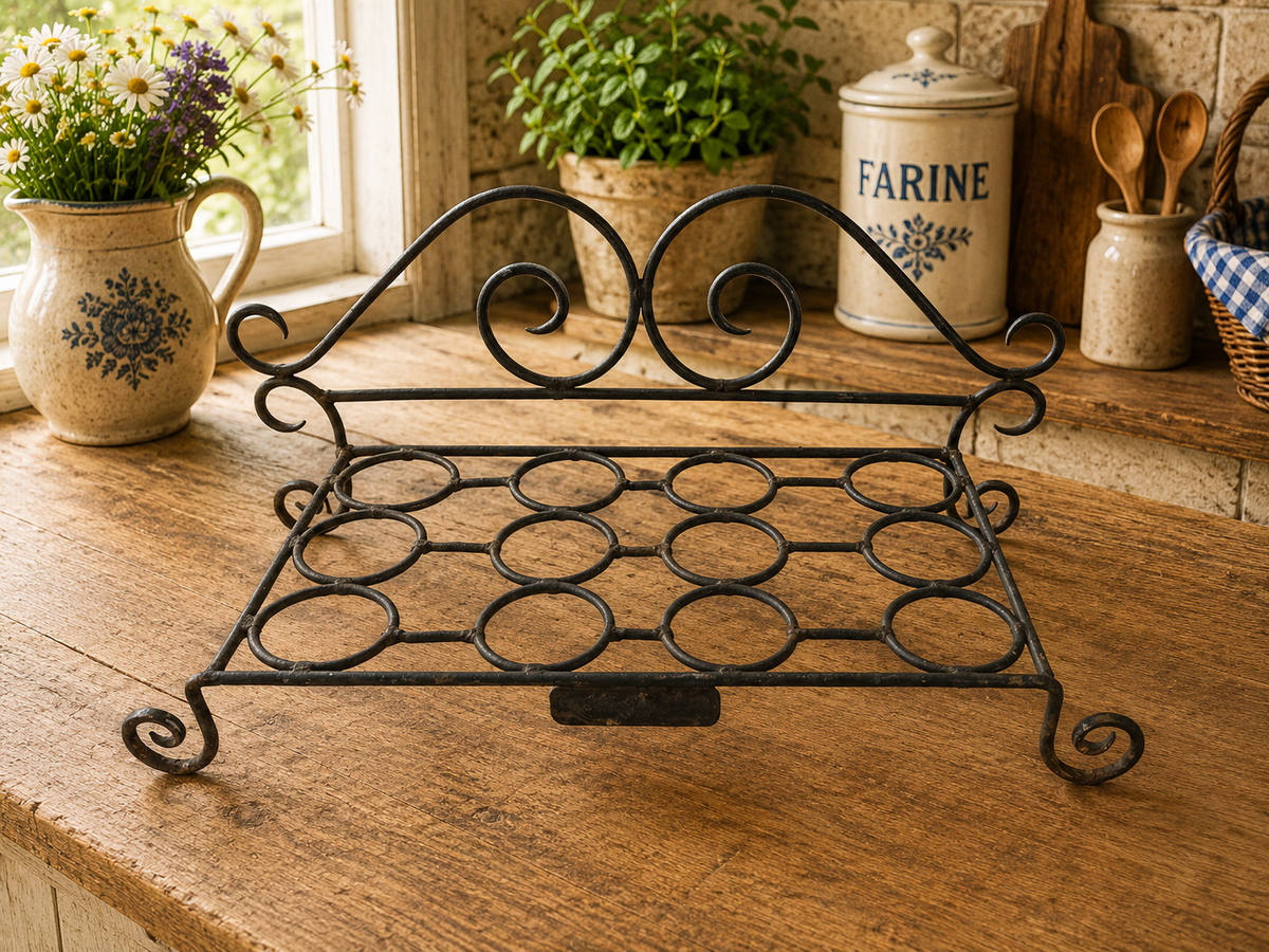 Vintage Rustic Wrought Iron Egg Holder for 12 Eggs