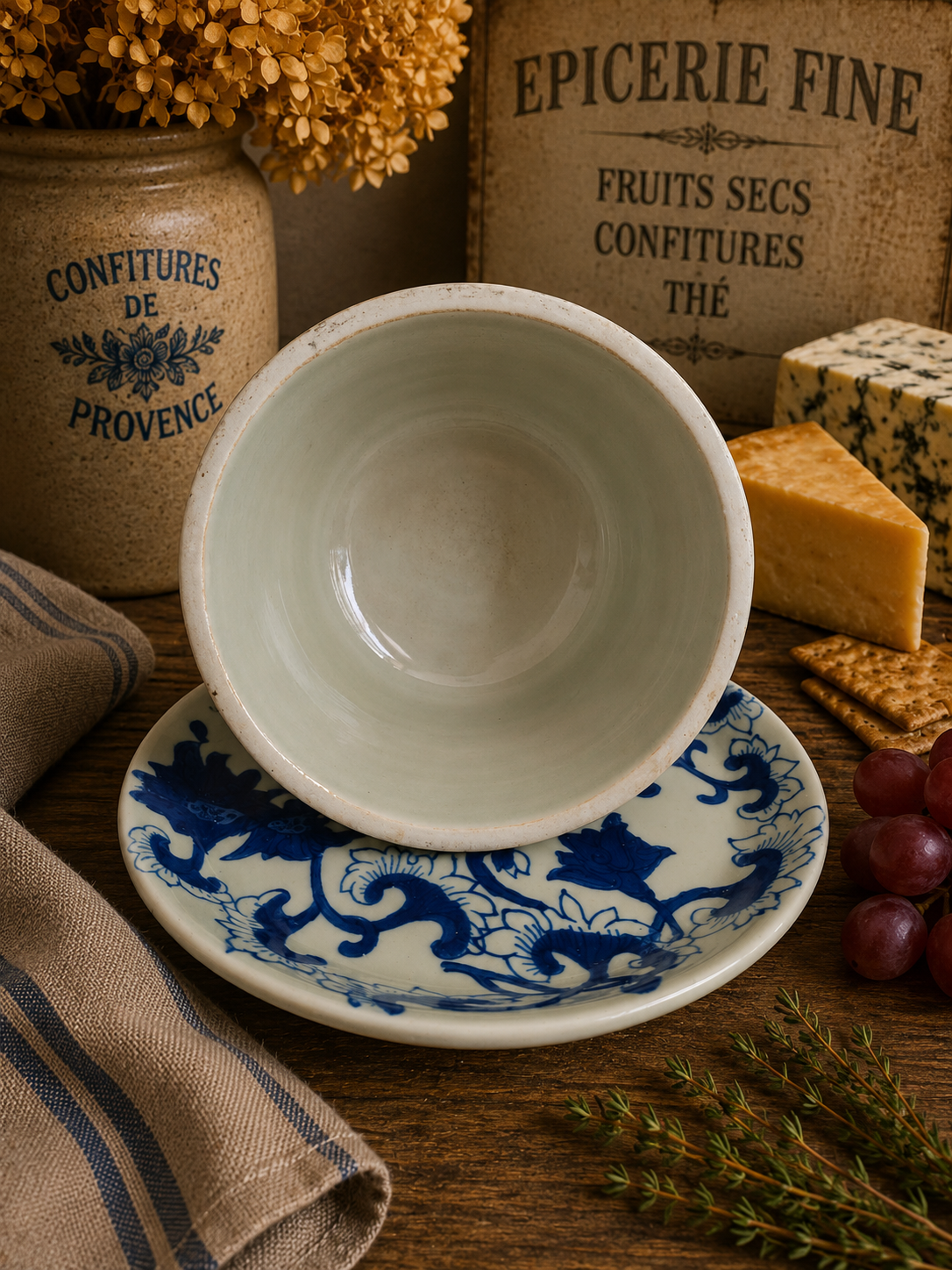 Antique Staffordshire Blue & White Cheese Dome & Plate – 19th Century Floral Cheese Cloche photograph 4