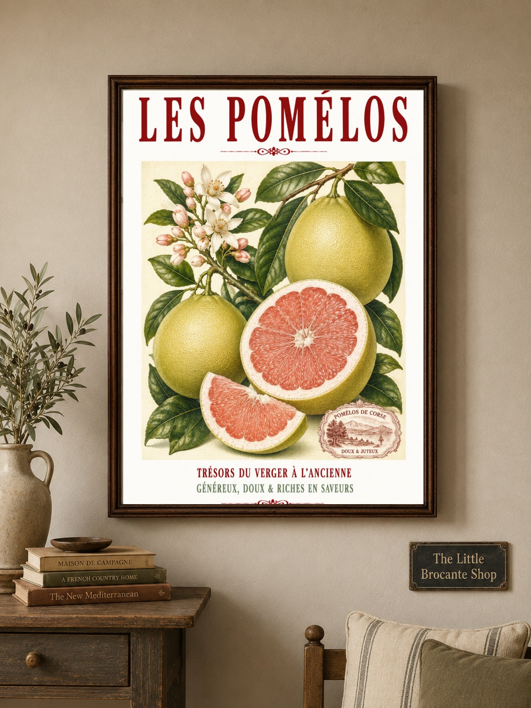 Illustrated French Pomelo Print | French Kitchen Wall Art, Illustrated French, Botanical, French Mediterranean, French Country, Citrus Art, Traditional Botanical Illustration, French Kitchen, Country Kitchen, Mediterranean Style, Pomological Illustration wall artwork.