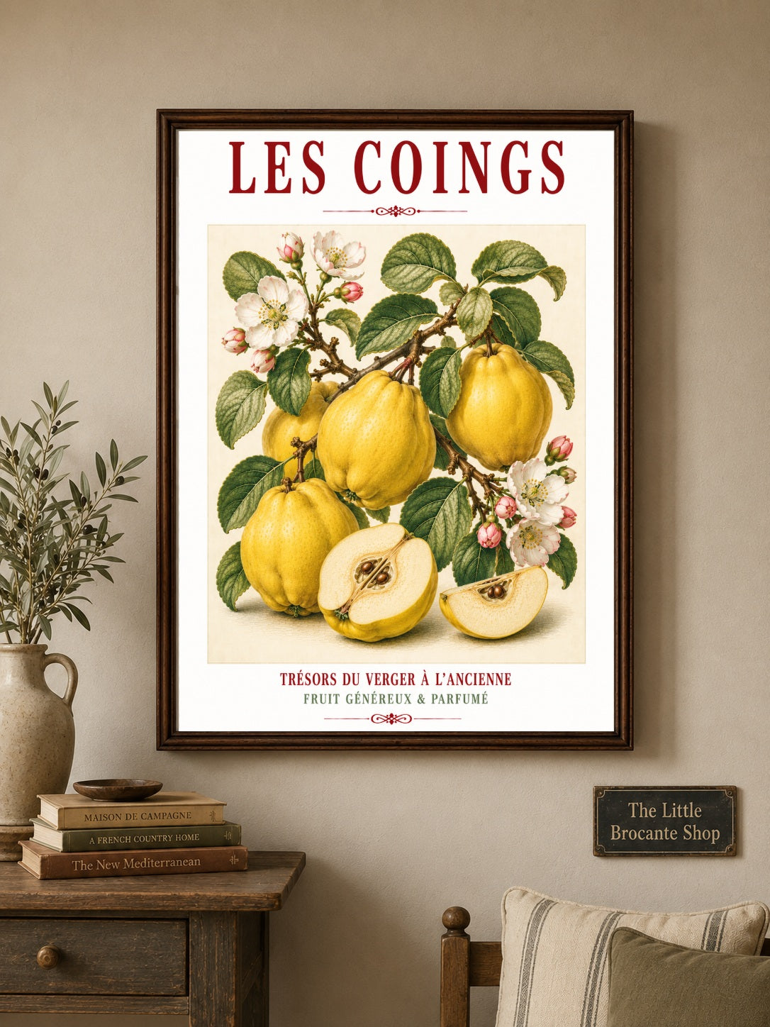 Illustrated French Quince Print - Led Coigns | French Kitchen Wall Art, Illustrated French, Botanical, French Country, Orchard Illustration, Fruit Illustration, Country Kitchen, French Countryside, Cottage Style, Botanical Wall Art wall artwork.