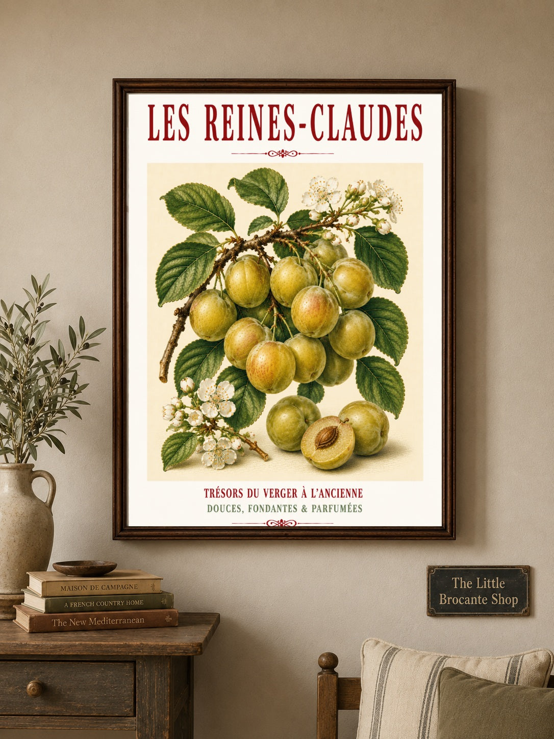 Les Reines-Claudes – Illustrated French Greengage Print | French Kitchen Wall Art, Illustrated French, Botanical, French Country, Orchard Inspired, Fruit Illustration, French Kitchen, Country Kitchen, Cottage Style, Botanical Wall Art wall artwork.