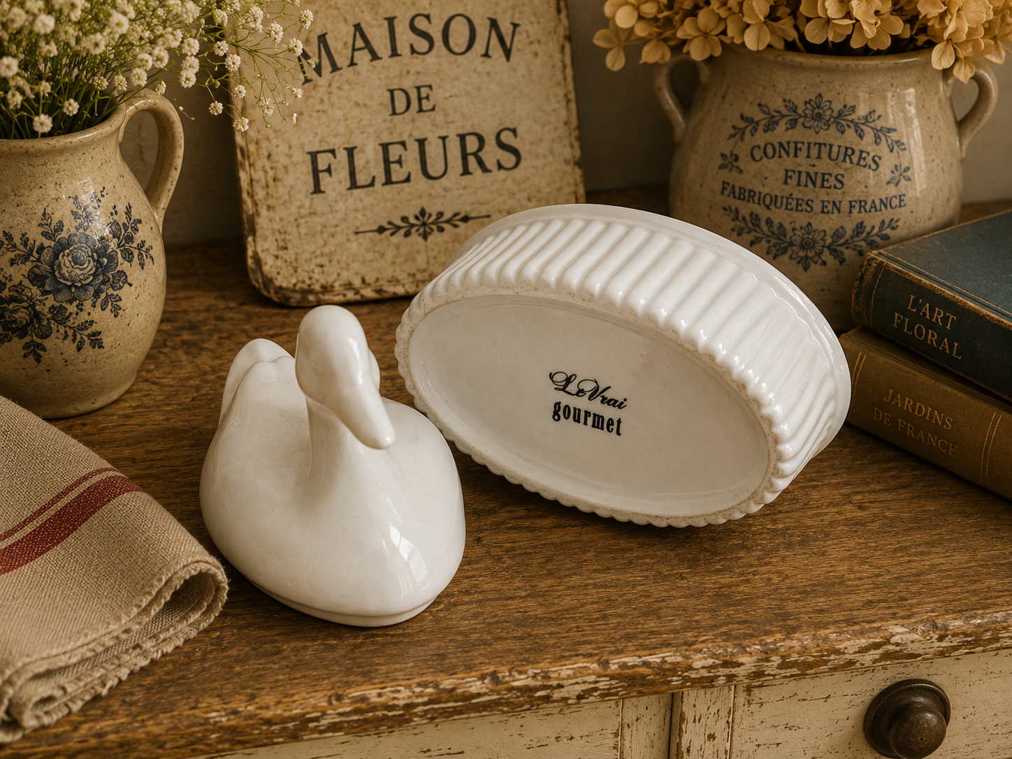 White Ceramic Duck Covered Terrine | French Country Kitchen Duck Dish | Decorative Ceramic Duck Pot photograph 4