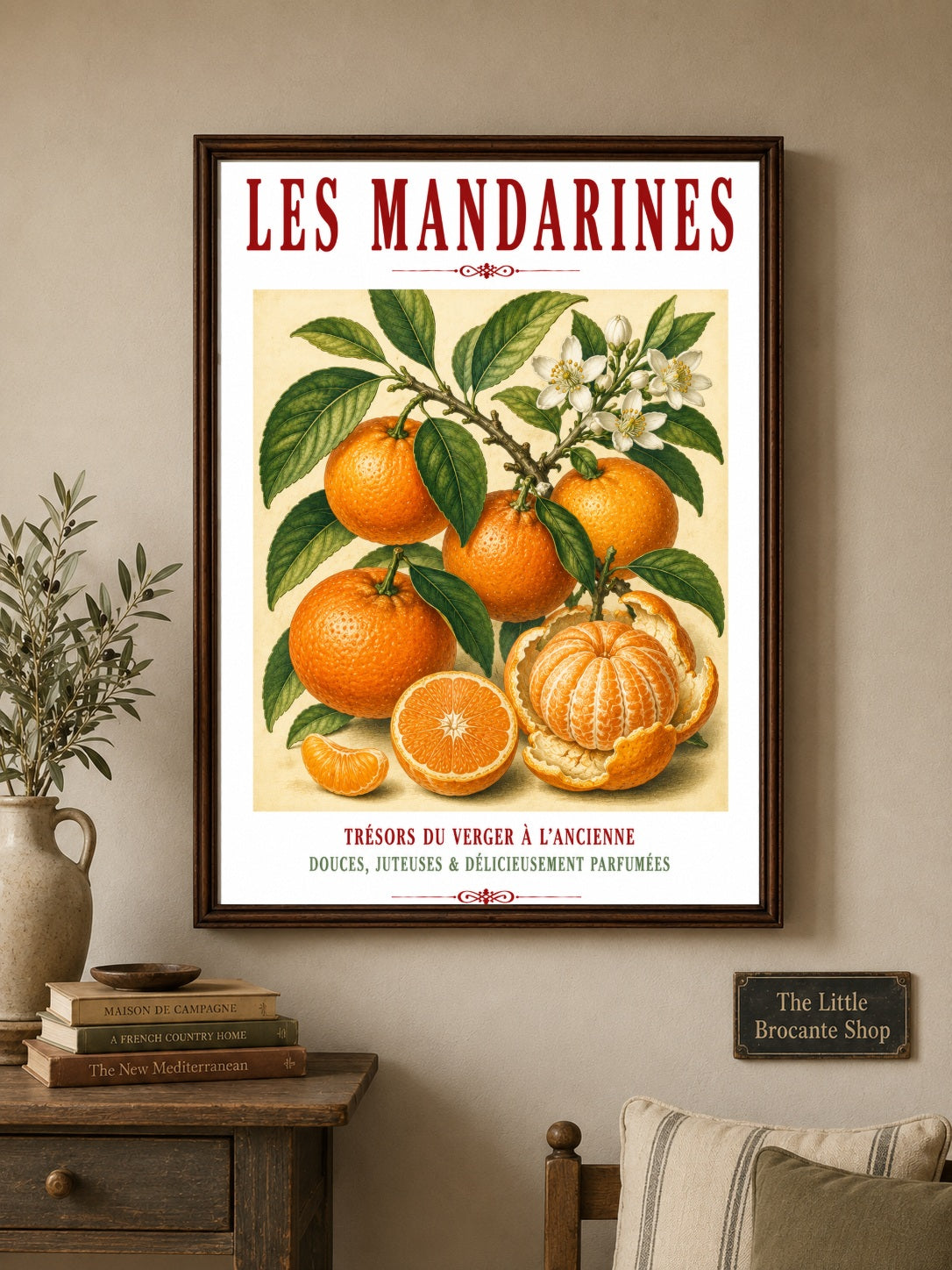 Illustrated French Mandarin Print | French Kitchen Wall Art, Illustrated French, Botanical, French Country, Mediterranean, Citrus Illustration, French Kitchen, Country Kitchen, Cottage Style, Botanical Wall Art wall artwork.