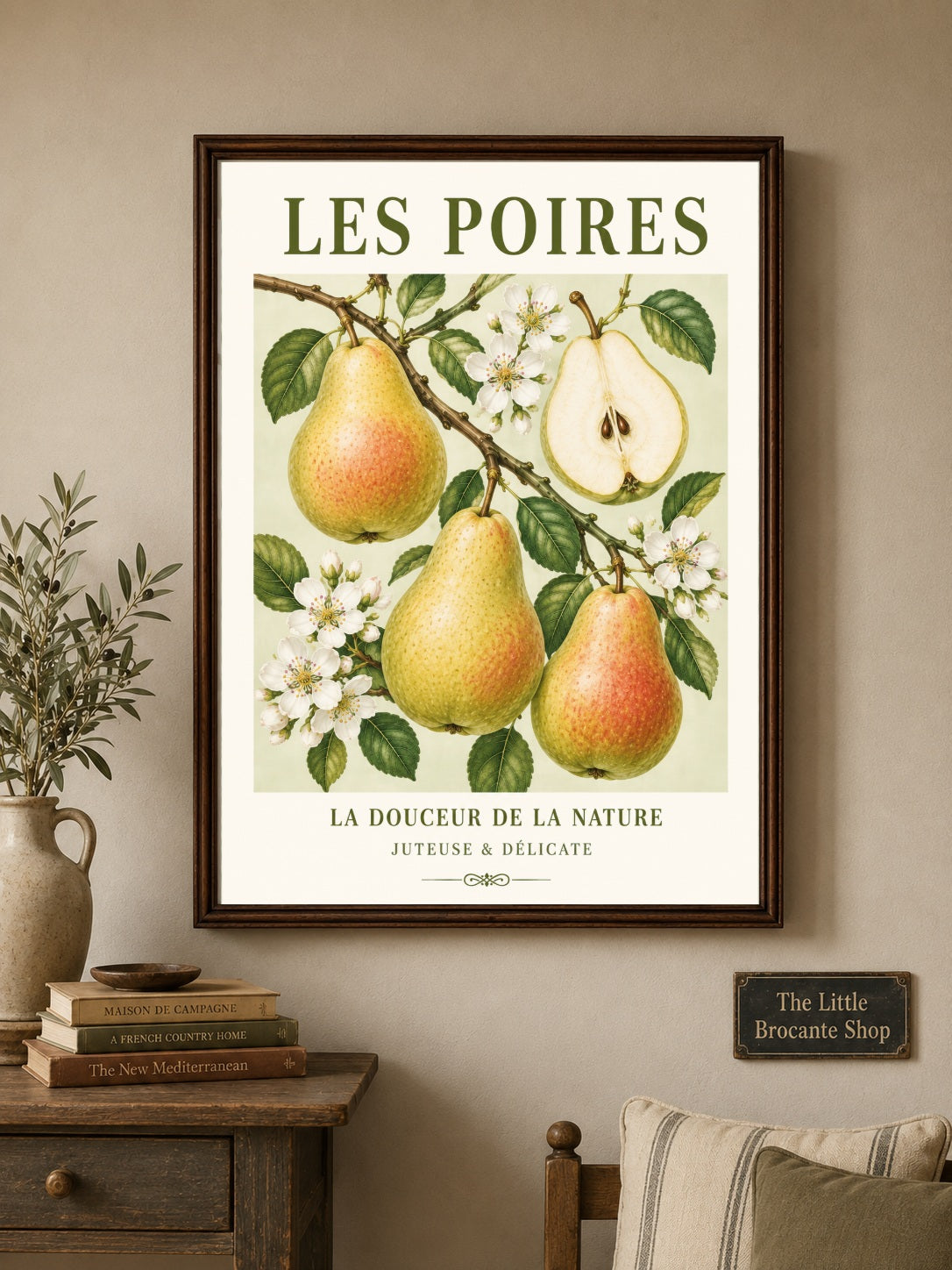 Les Poires – Illustrated French Pear Print | French Kitchen Wall Art, Illustrated French, Botanical, French Country, Country Kitchen, Orchard Inspired, Fruit Illustration, Cottage Style, Rustic Country wall artwork.