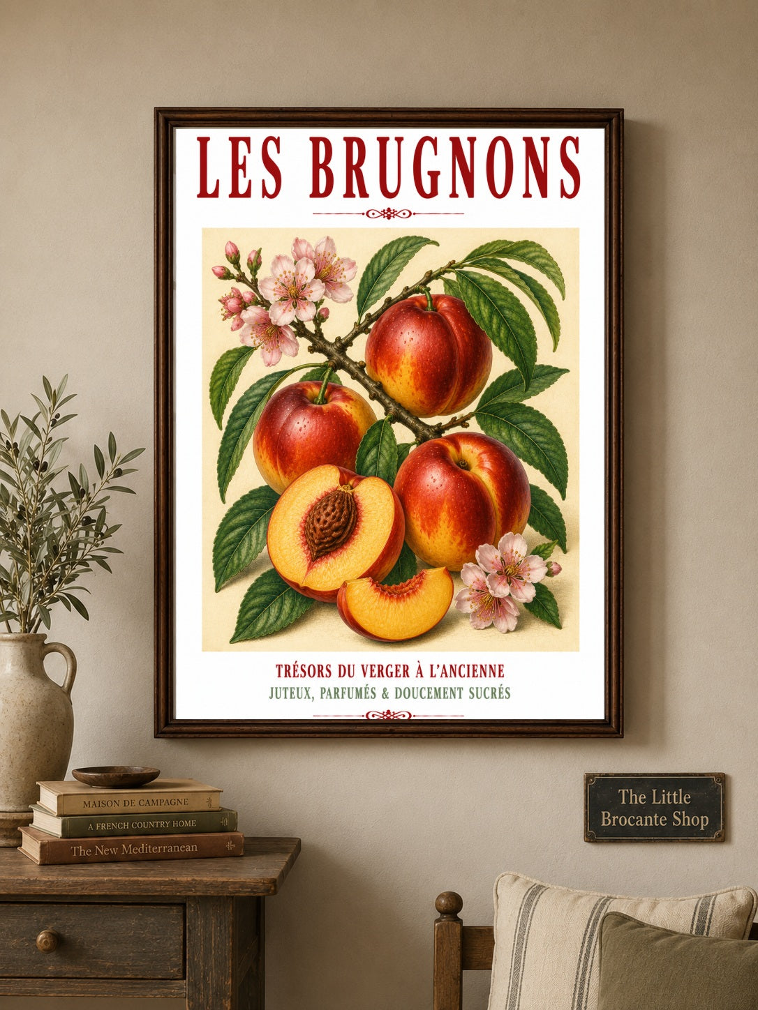 Illustrated French Nectarine Print | French Kitchen Wall Art, Illustrated French, Botanical, French Country, Orchard Style, Traditional Botanical Illustration, French Kitchen, Country Kitchen, Cottage Style, Pomological Art wall artwork.
